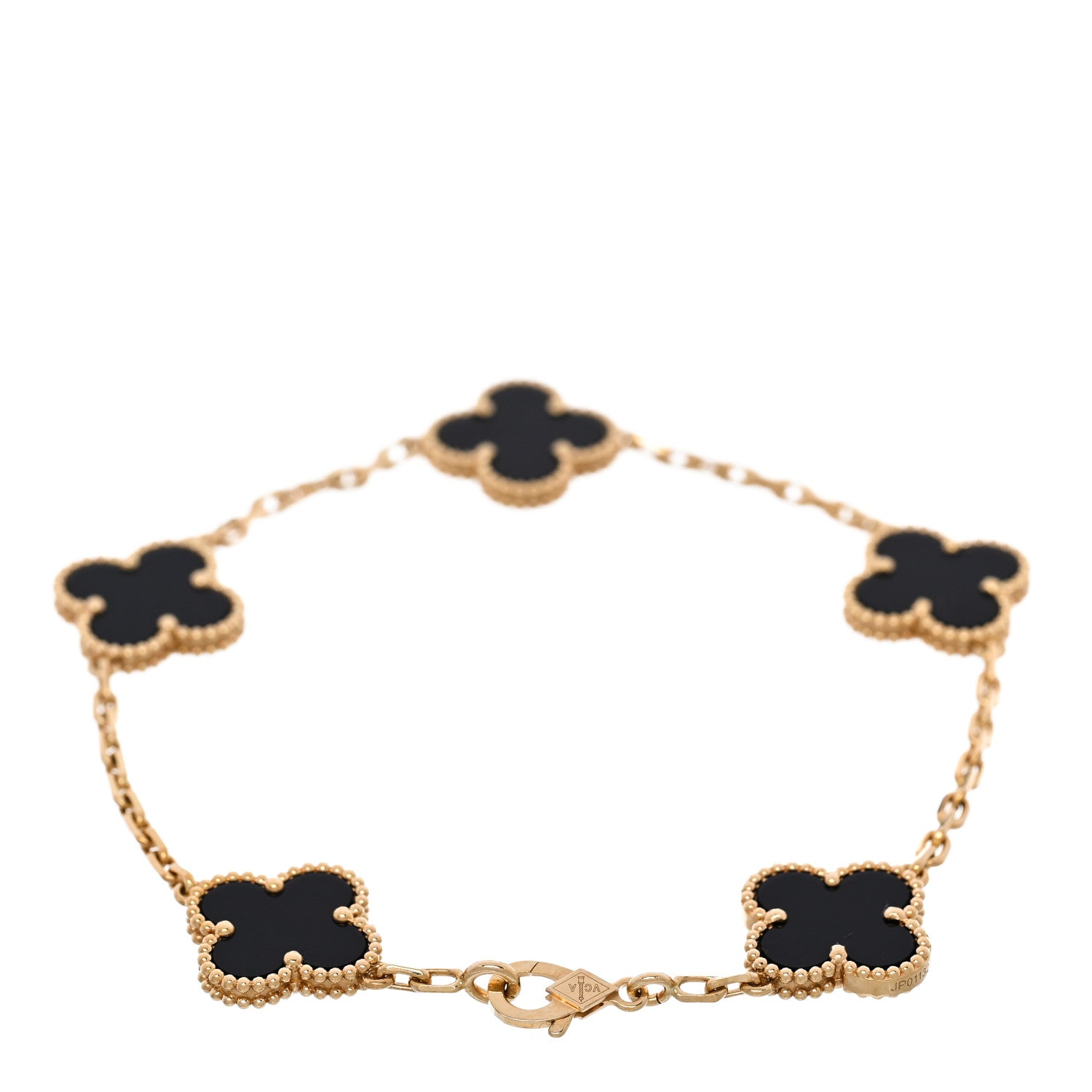 18K Yellow Gold Black Onyx 5 Motifs Vintage Alhambra Bracelet — view 2