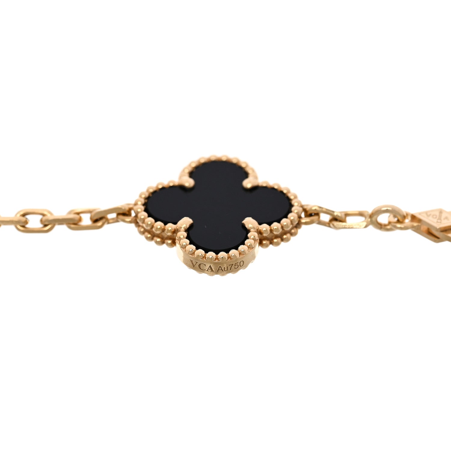 18K Yellow Gold Black Onyx 5 Motifs Vintage Alhambra Bracelet — view 4