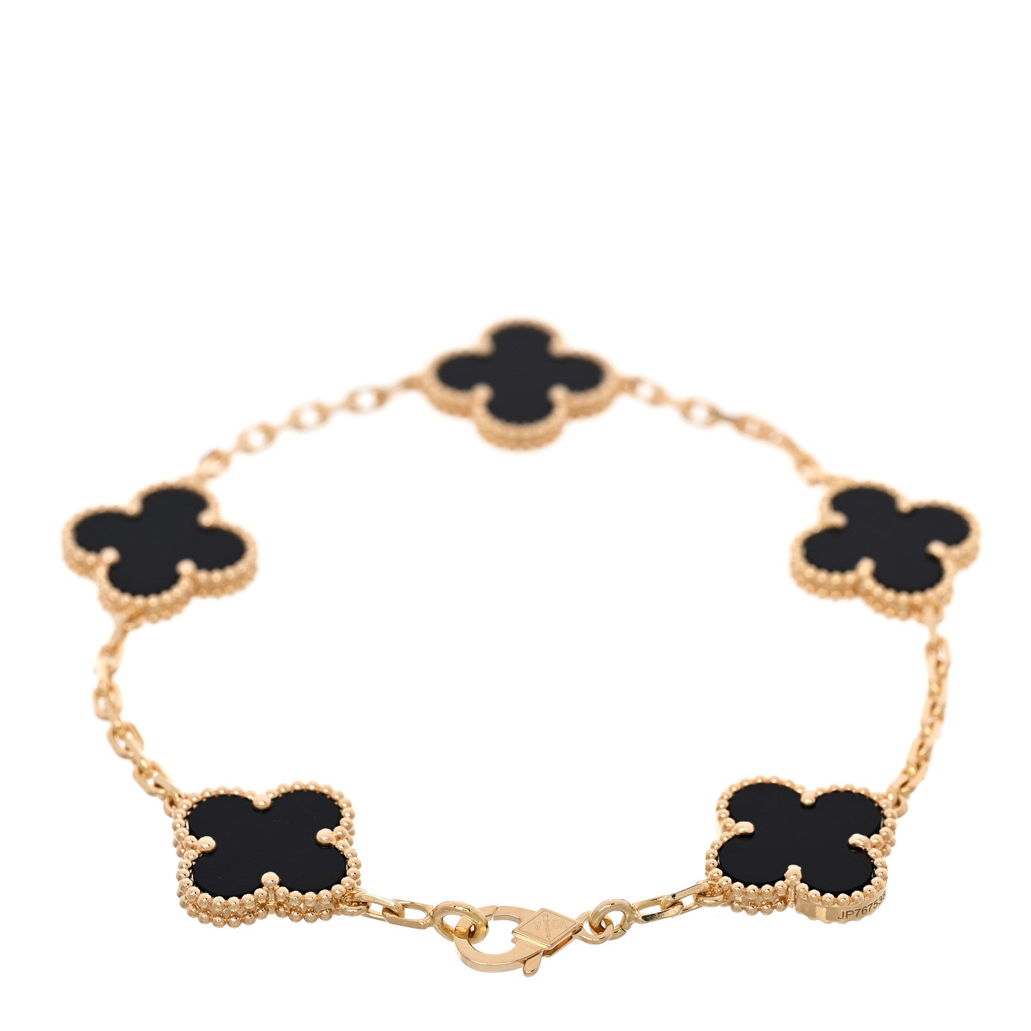 18K Yellow Gold Black Onyx 5 Motifs Vintage Alhambra Bracelet — view 2