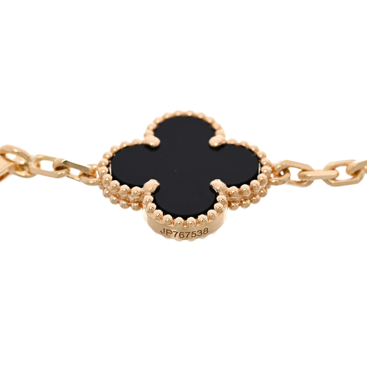 18K Yellow Gold Black Onyx 5 Motifs Vintage Alhambra Bracelet — view 3