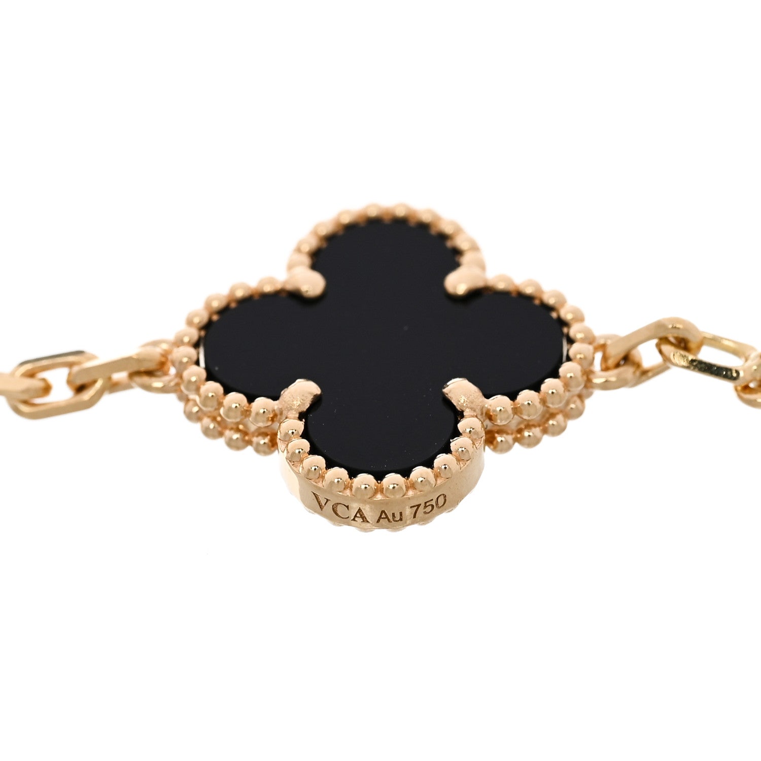 18K Yellow Gold Black Onyx 5 Motifs Vintage Alhambra Bracelet — view 4