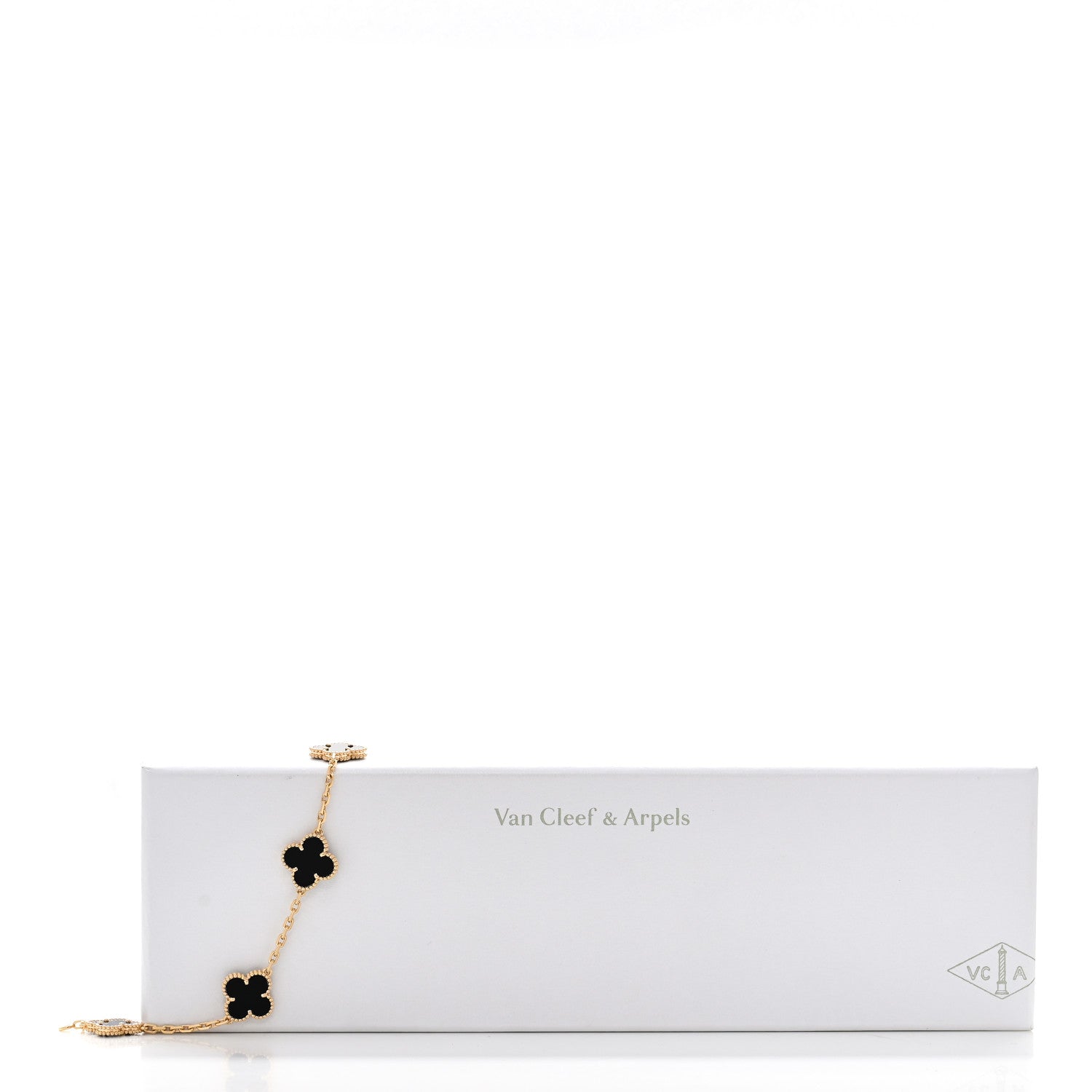 18K Yellow Gold Black Onyx 5 Motifs Vintage Alhambra Bracelet — view 5