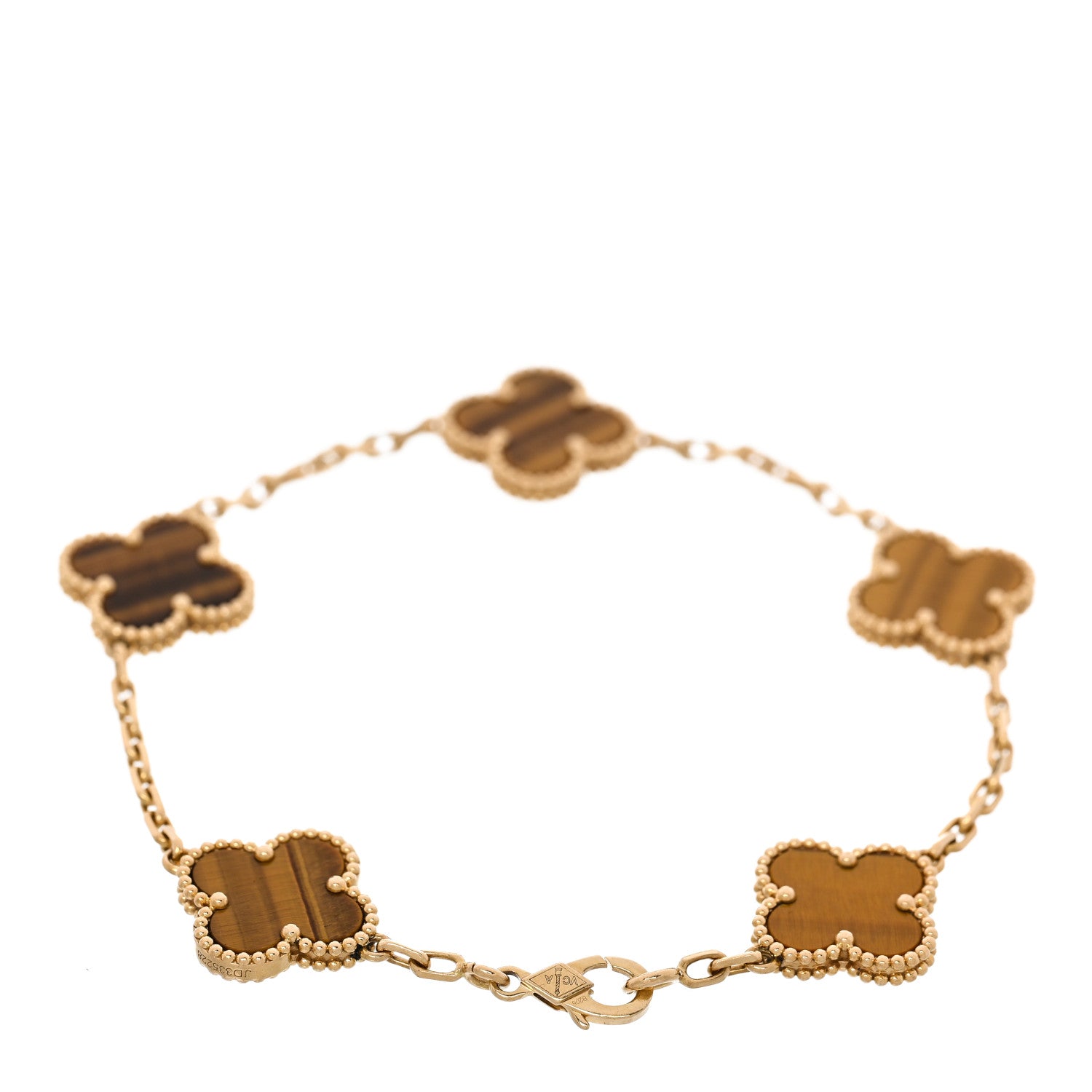 18K Yellow Gold Tiger Eye 5 Motifs Vintage Alhambra Bracelet — view 2