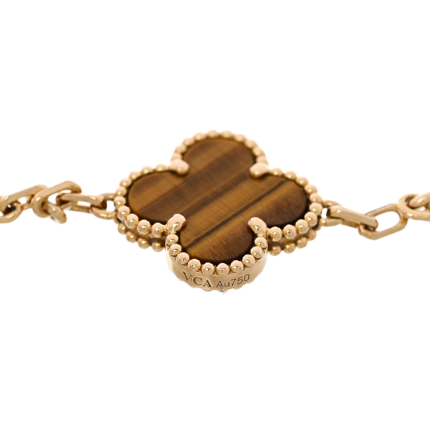 18K Yellow Gold Tiger Eye 5 Motifs Vintage Alhambra Bracelet — view 4