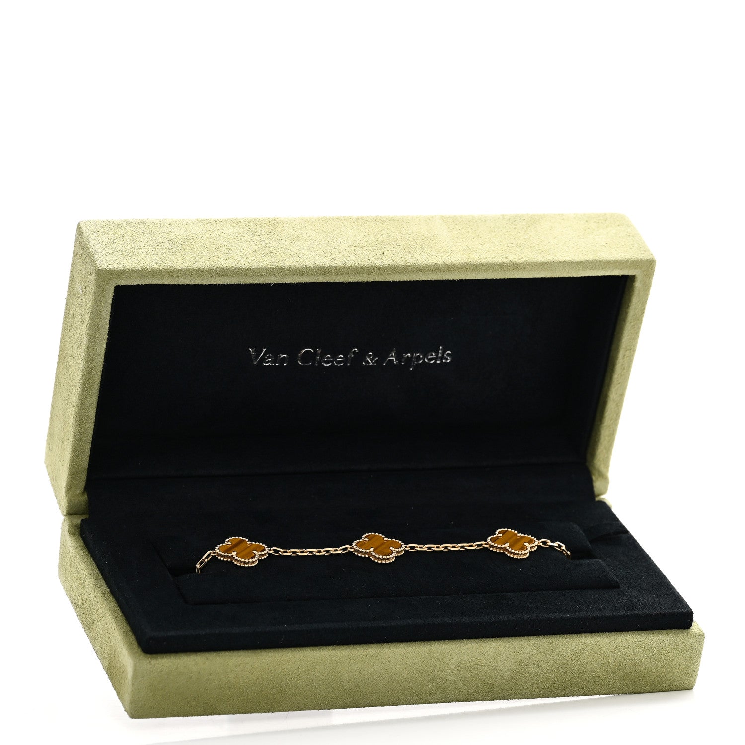 18K Yellow Gold Tiger Eye 5 Motifs Vintage Alhambra Bracelet — view 5