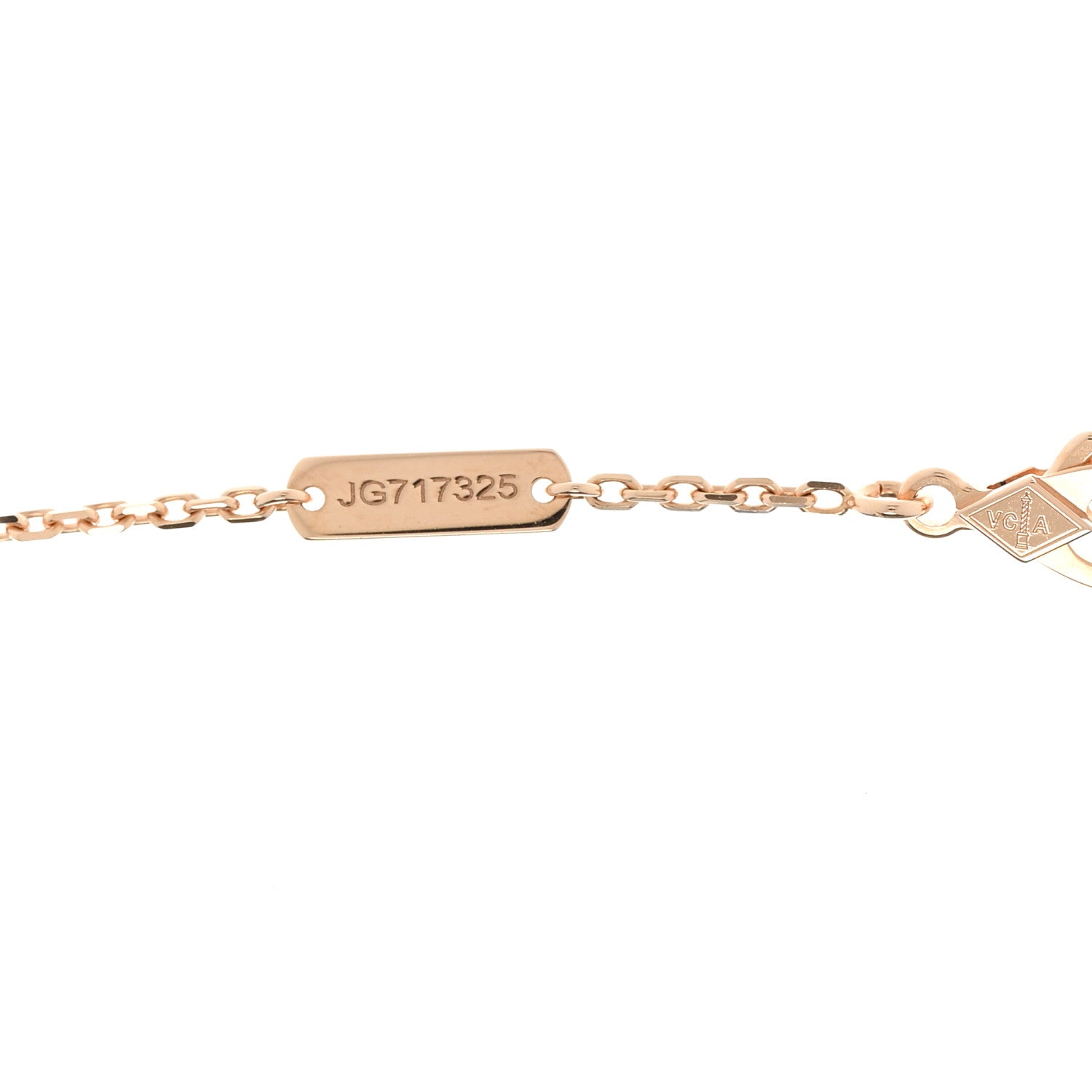 18K Rose Gold Diamond Pink Mother of Pearl Vintage Alhambra Pendant Necklace — view 4