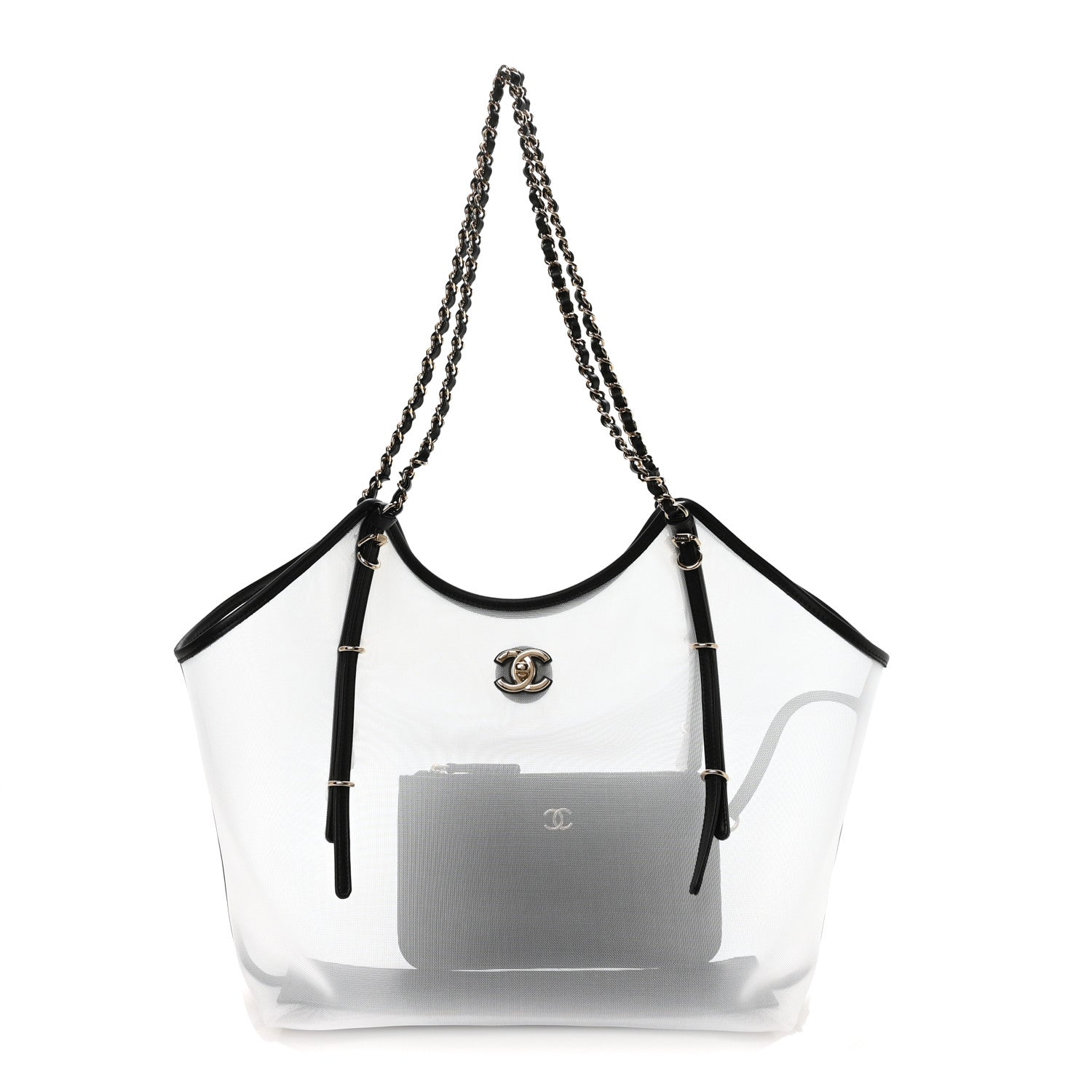 Mesh Calfskin Coco Beach Shopping Tote Black