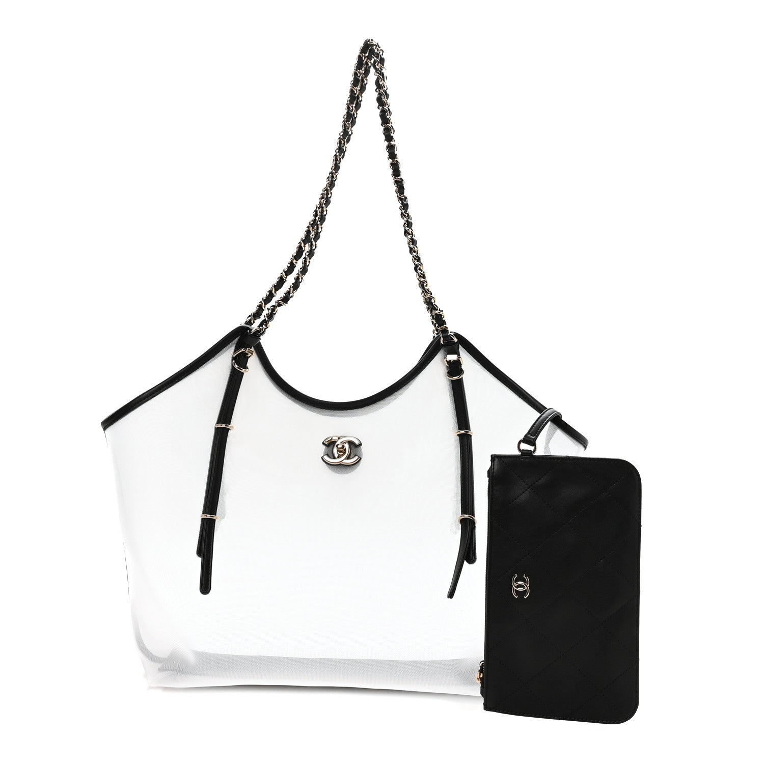 Mesh Calfskin Coco Beach Shopping Tote Black — view 2