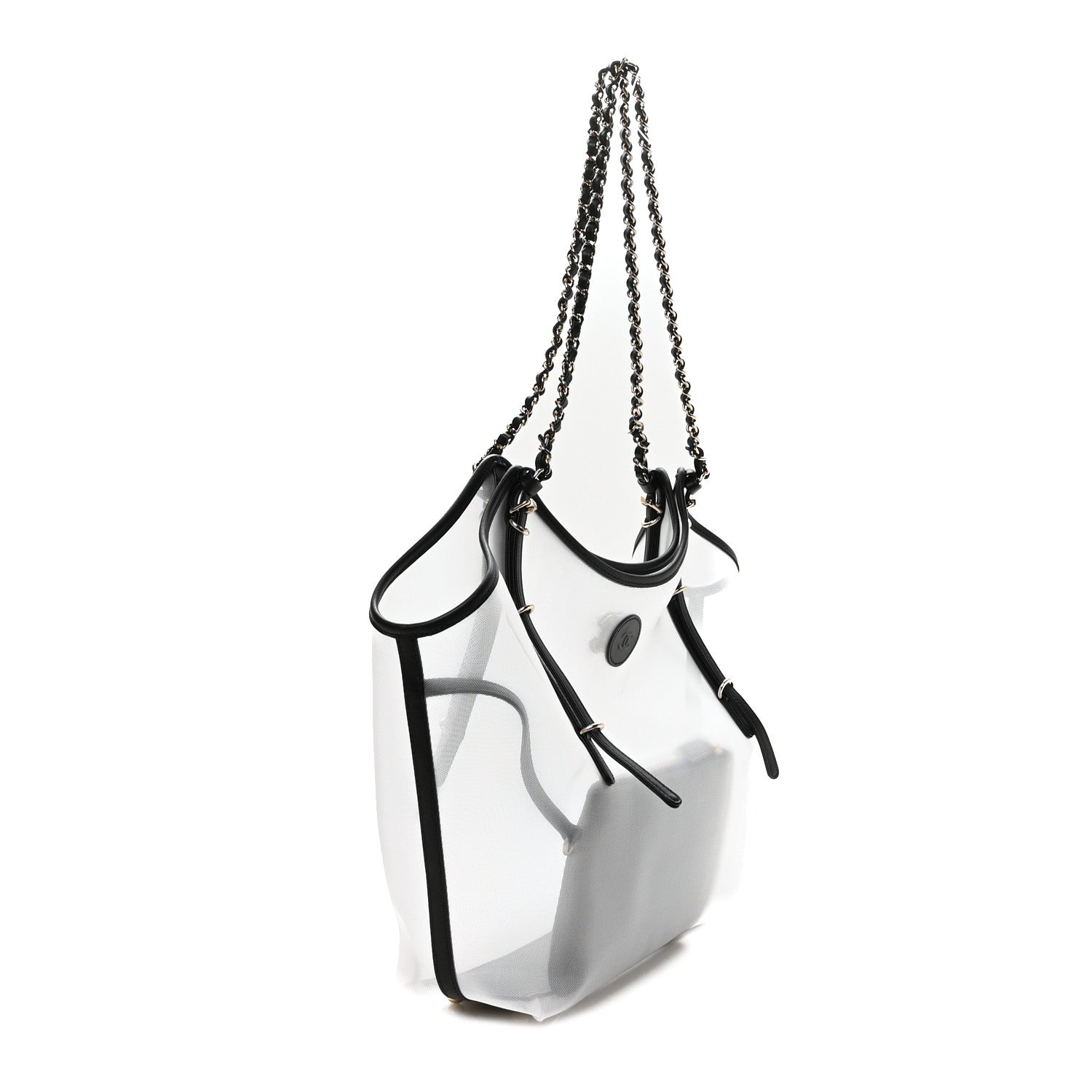 Mesh Calfskin Coco Beach Shopping Tote Black — view 3