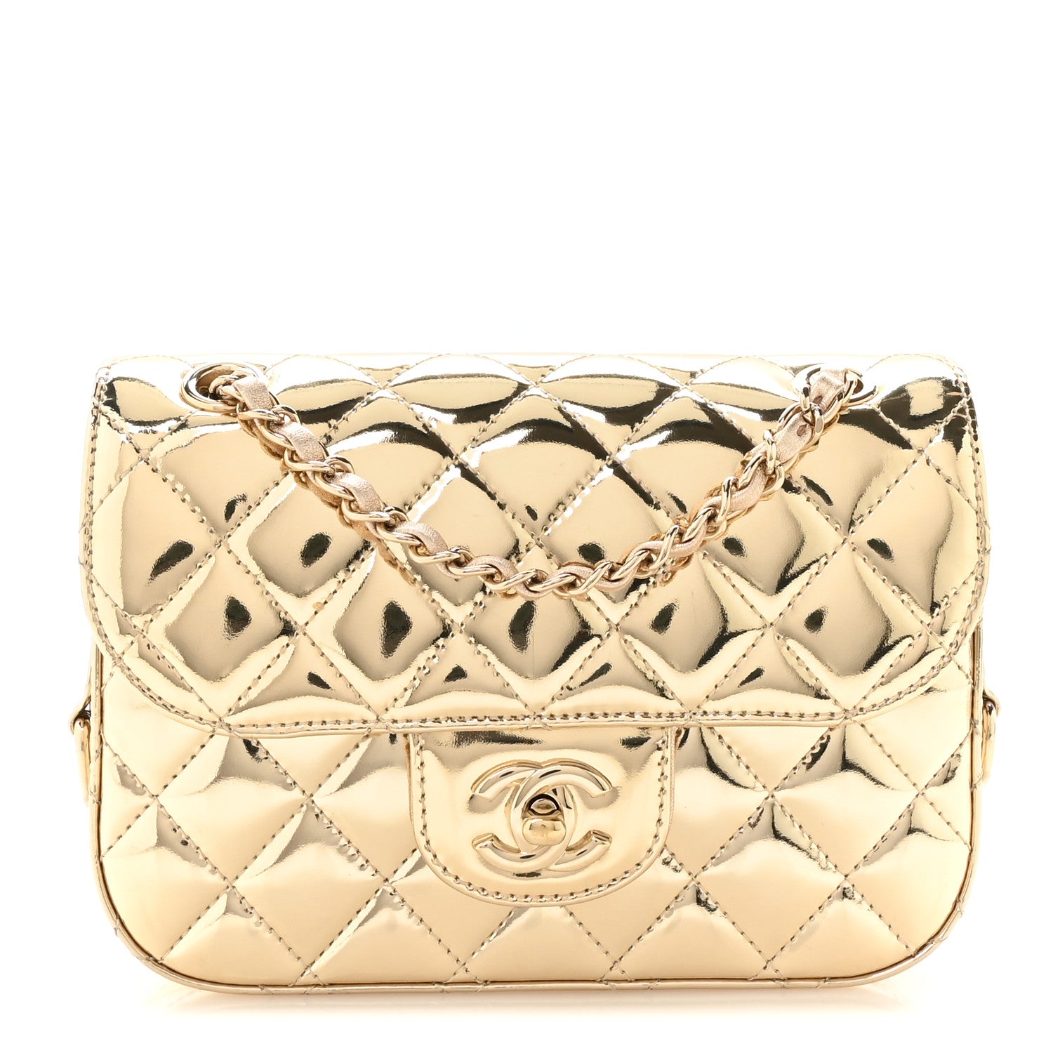 Mirror Calfskin Metallic Calfskin Quilted Hollywood Boulevard Mini Flap With Star Coin Purse Gold