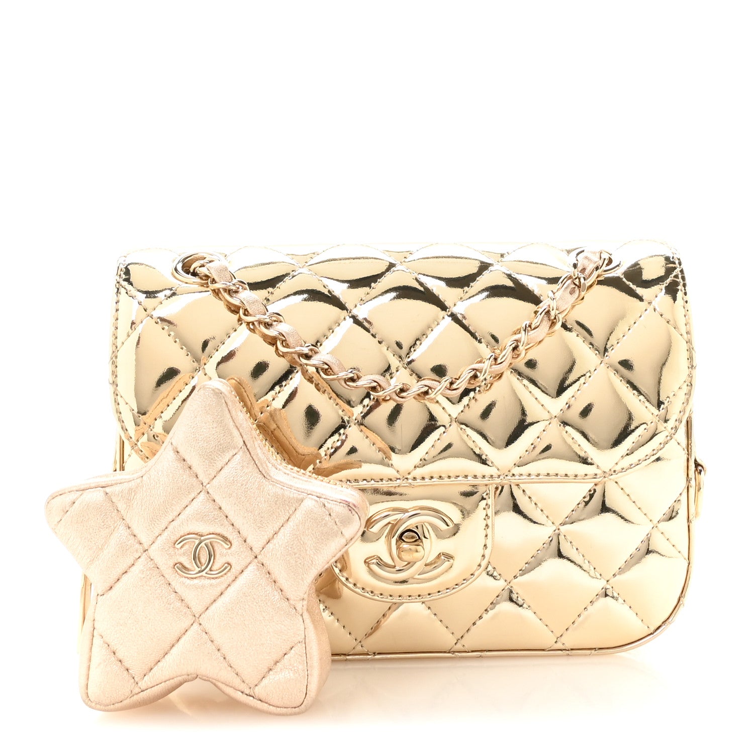 Mirror Calfskin Metallic Calfskin Quilted Hollywood Boulevard Mini Flap With Star Coin Purse Gold — view 2