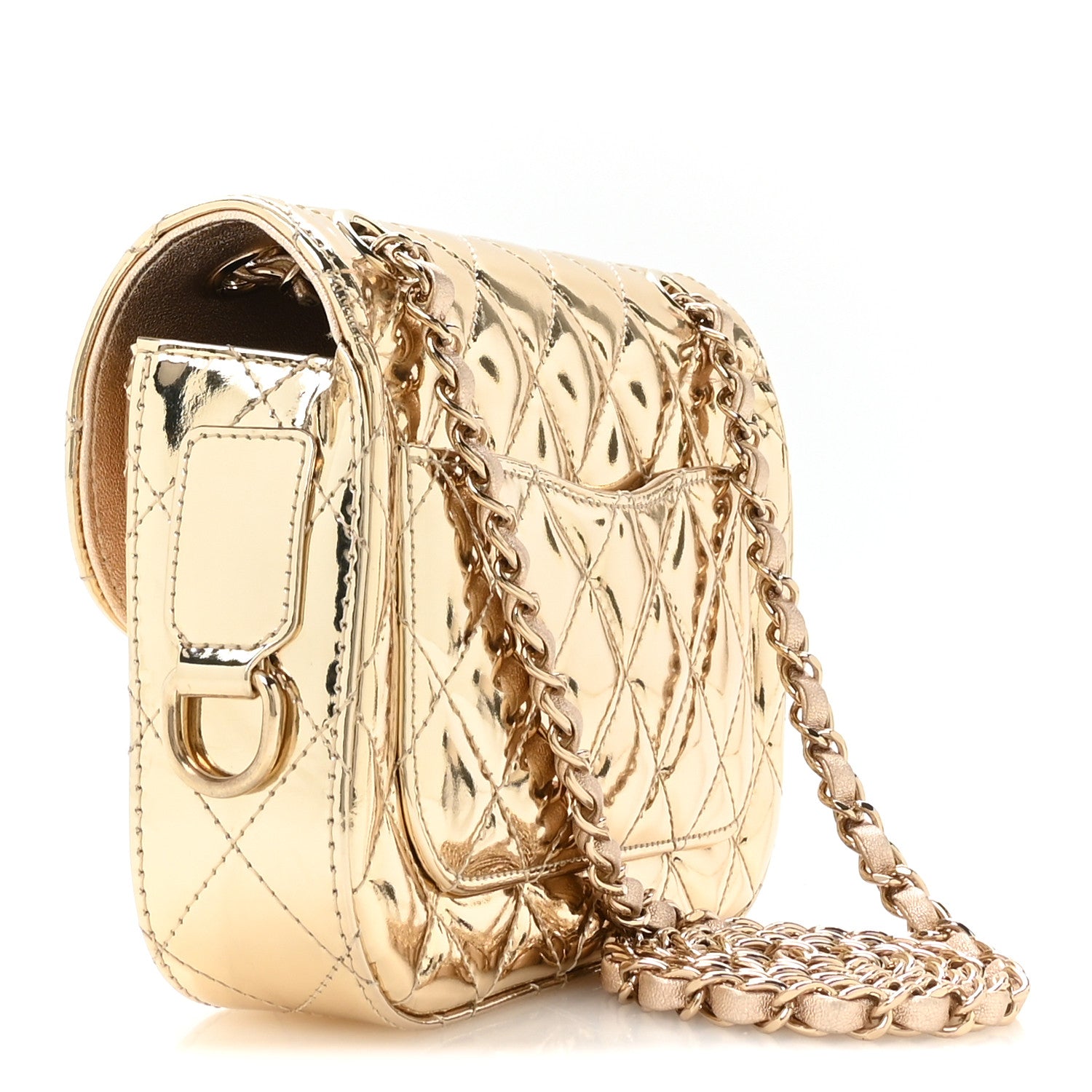 Mirror Calfskin Metallic Calfskin Quilted Hollywood Boulevard Mini Flap With Star Coin Purse Gold — view 3