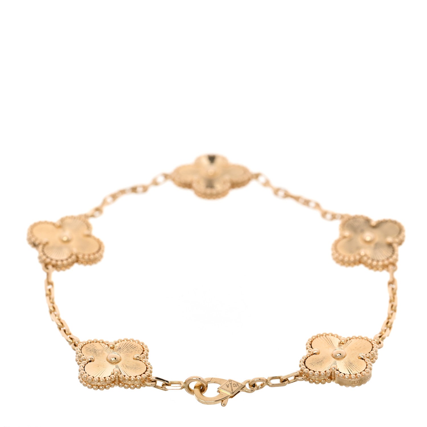 18K Yellow Gold 5 Motifs Guilloche Vintage Alhambra Bracelet — view 2