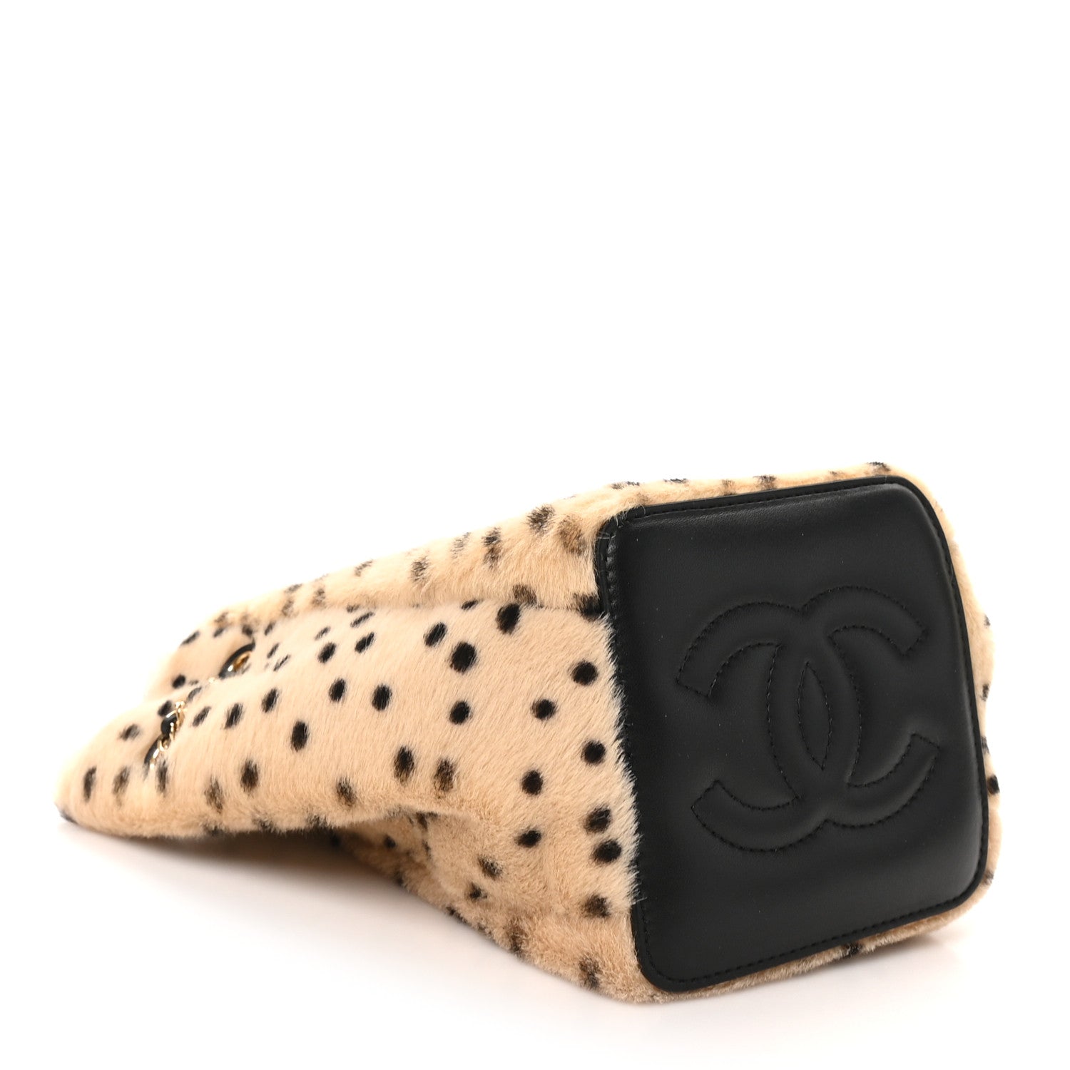 Pony Hair Cheetah Printed CC Chain Bucket Bag Light Beige Black — view 3