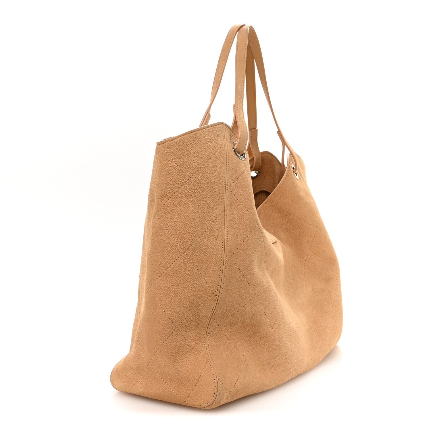 Grained Nubuck Calfskin Quilted Maxi Shopping Bag Beige — view 3