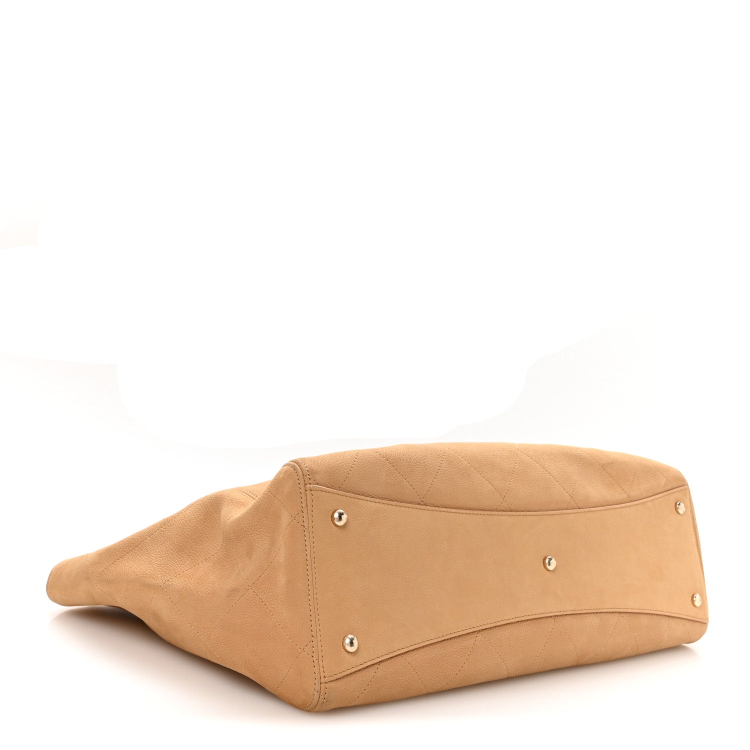 Grained Nubuck Calfskin Quilted Maxi Shopping Bag Beige — view 4