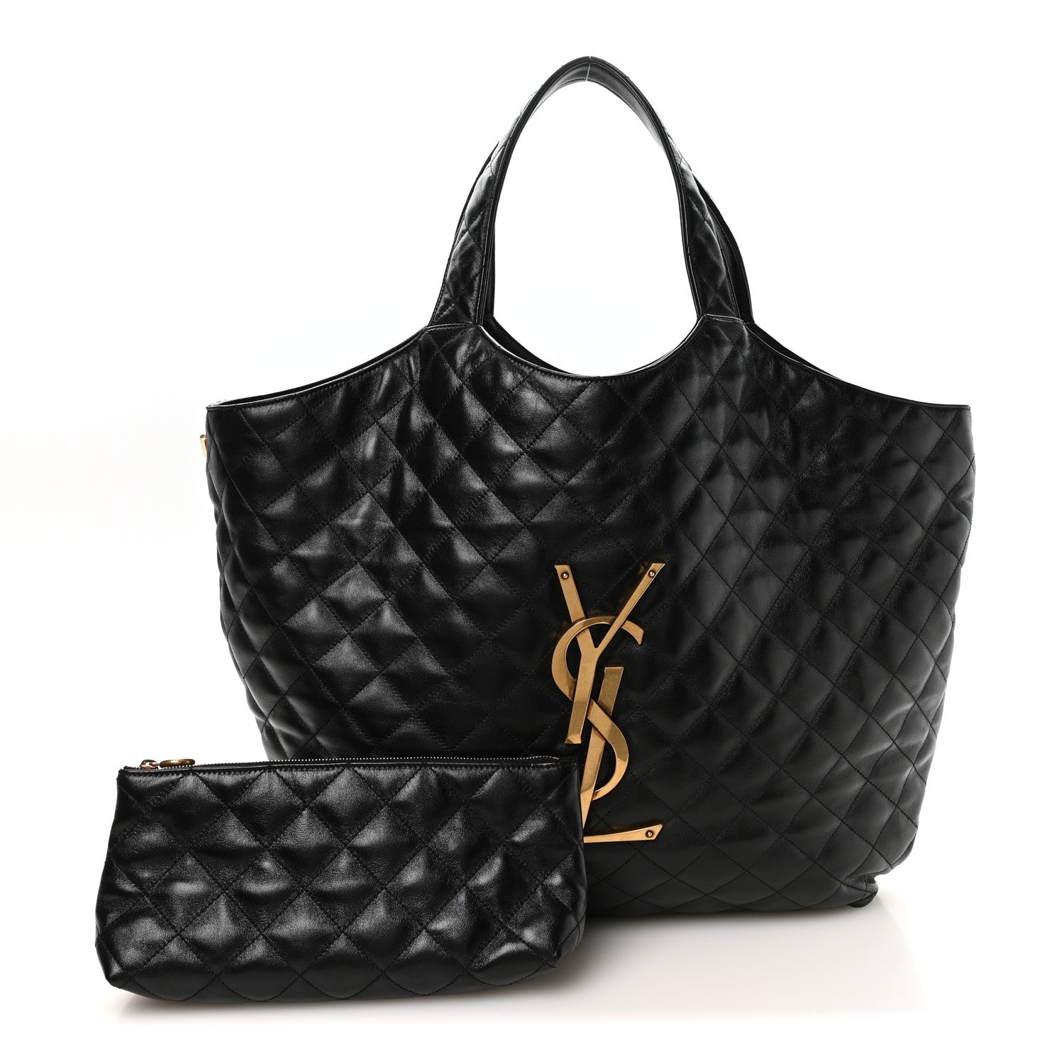 Lambskin Quilted Maxi Icare Shopping Tote Black — view 2
