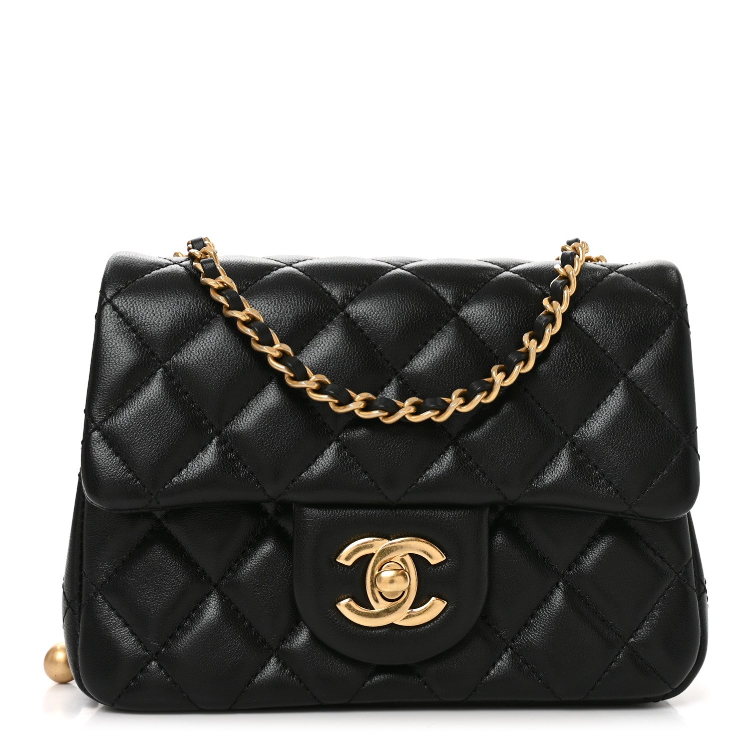 Lambskin Quilted Mini Pearl Crush Flap Black