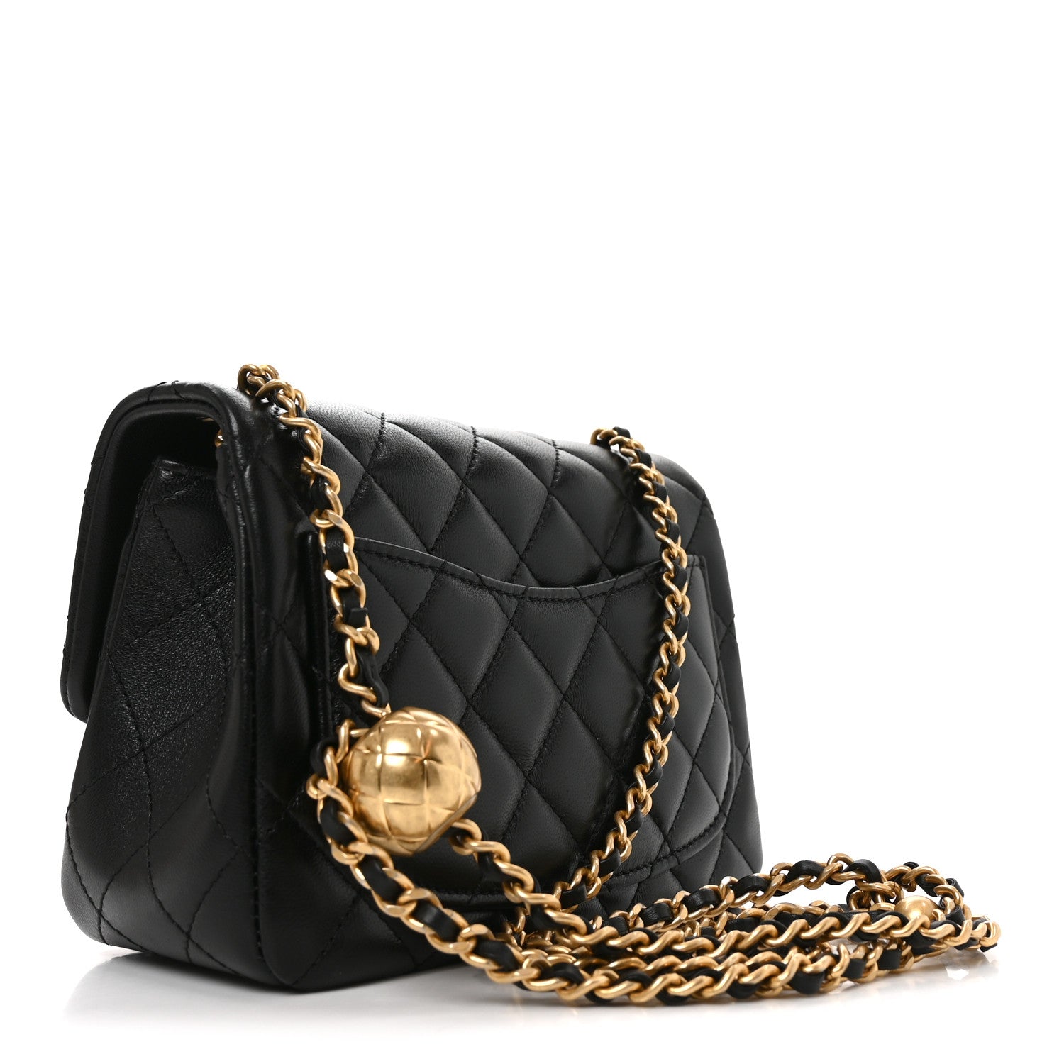 Lambskin Quilted Mini Pearl Crush Flap Black — view 3