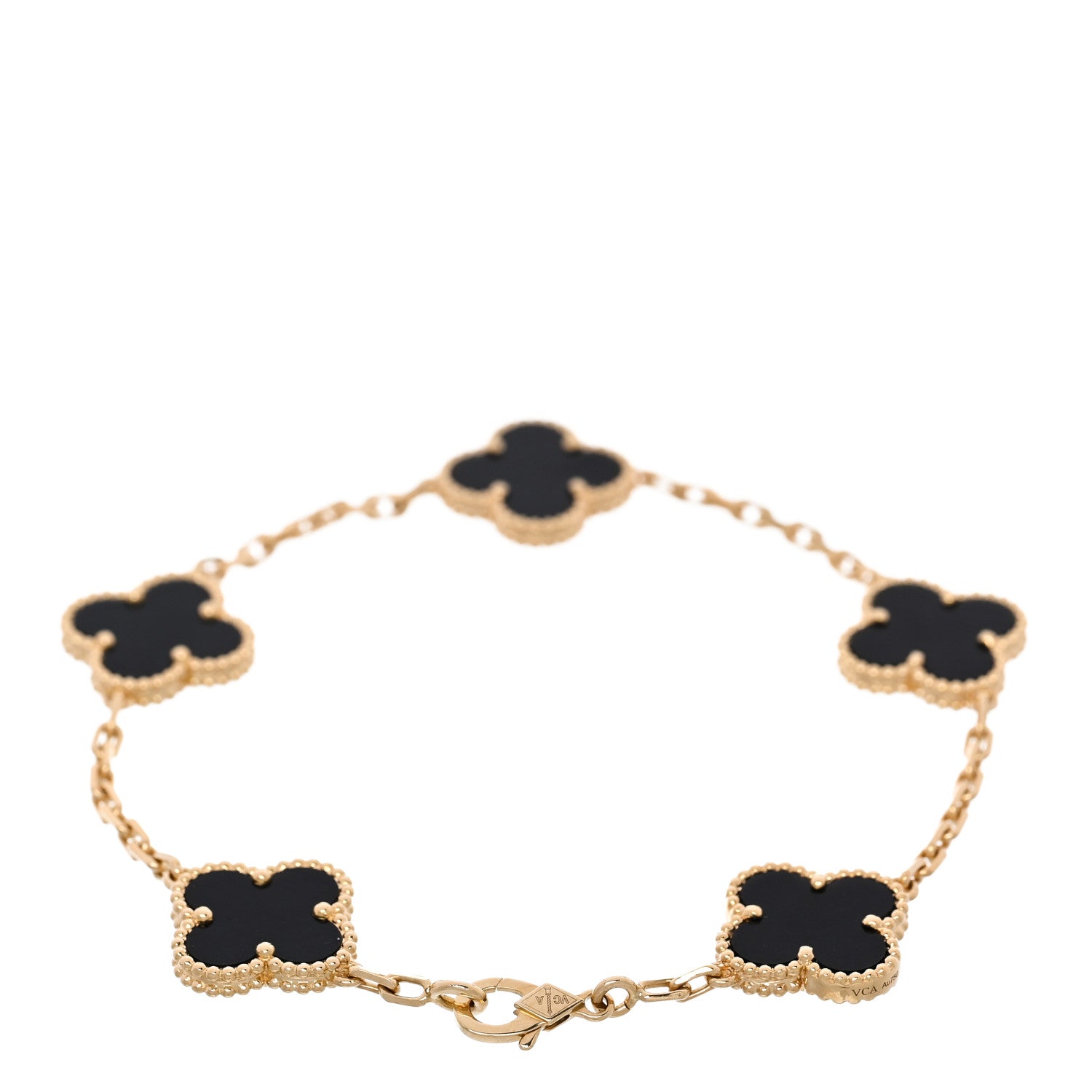 18K Yellow Gold Black Onyx 5 Motifs Vintage Alhambra Bracelet — view 2