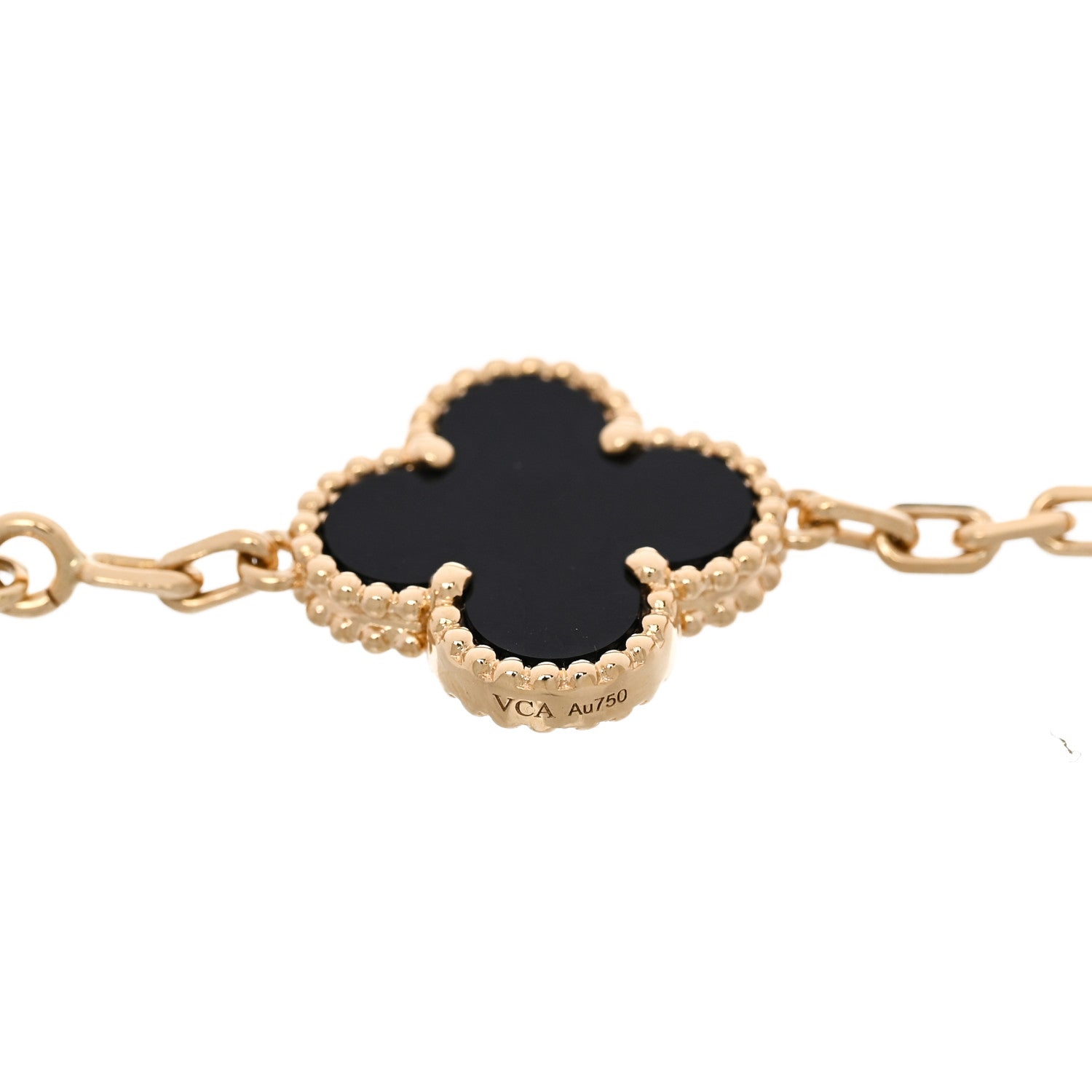 18K Yellow Gold Black Onyx 5 Motifs Vintage Alhambra Bracelet — view 3