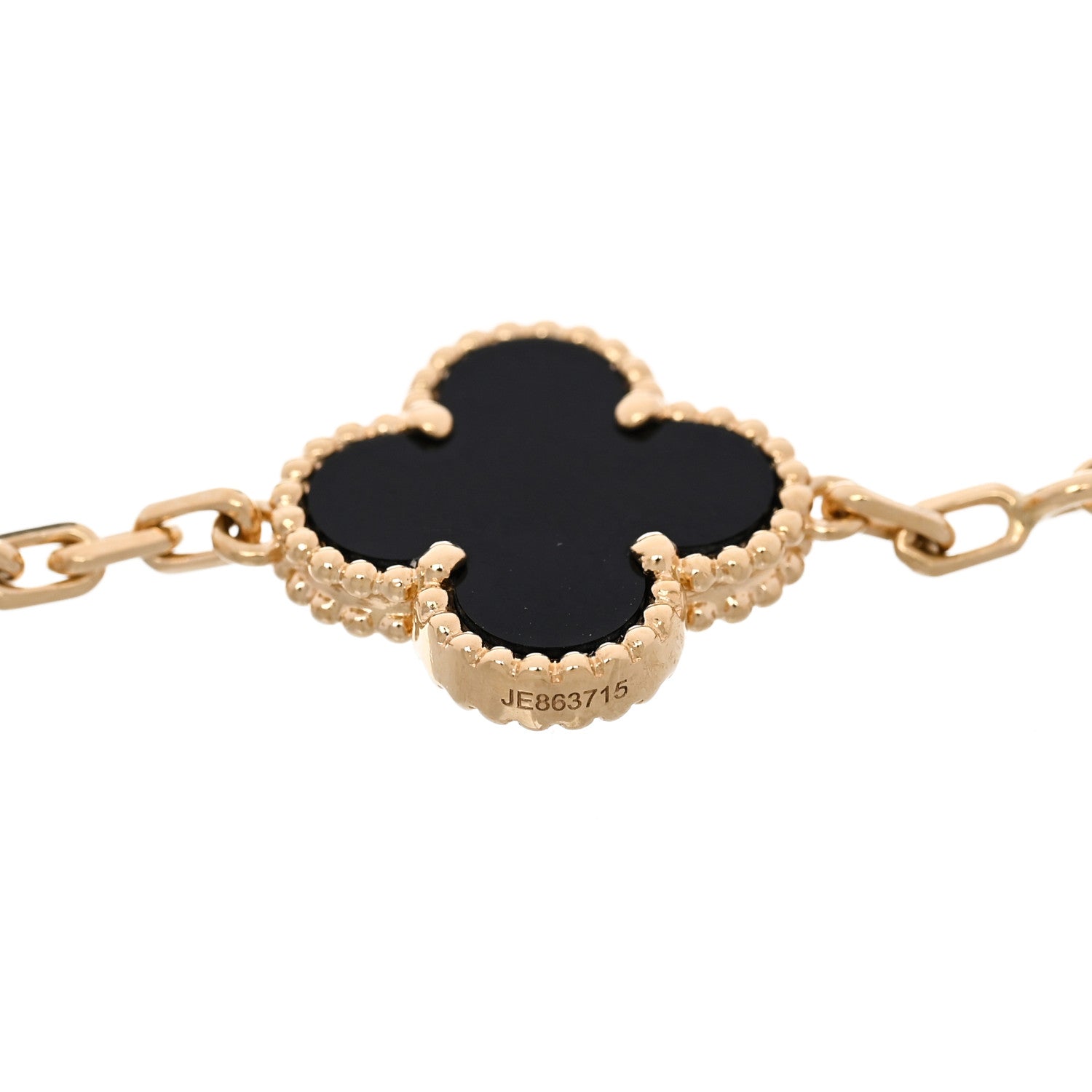 18K Yellow Gold Black Onyx 5 Motifs Vintage Alhambra Bracelet — view 4