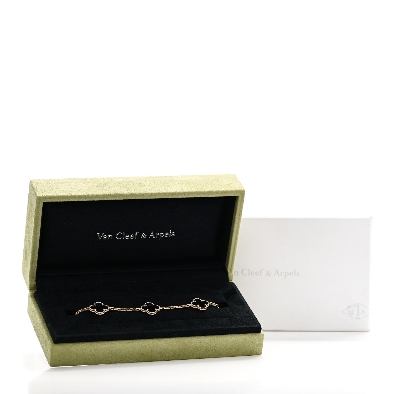 18K Yellow Gold Black Onyx 5 Motifs Vintage Alhambra Bracelet — view 5