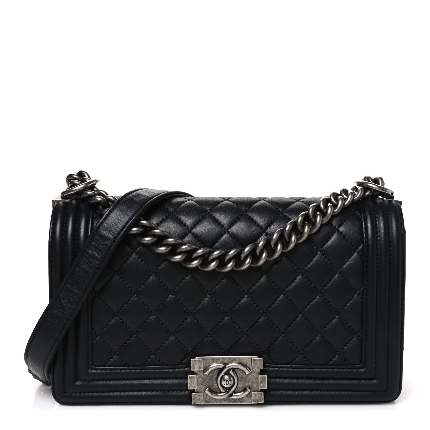 Lambskin Quilted Medium Boy Flap Black