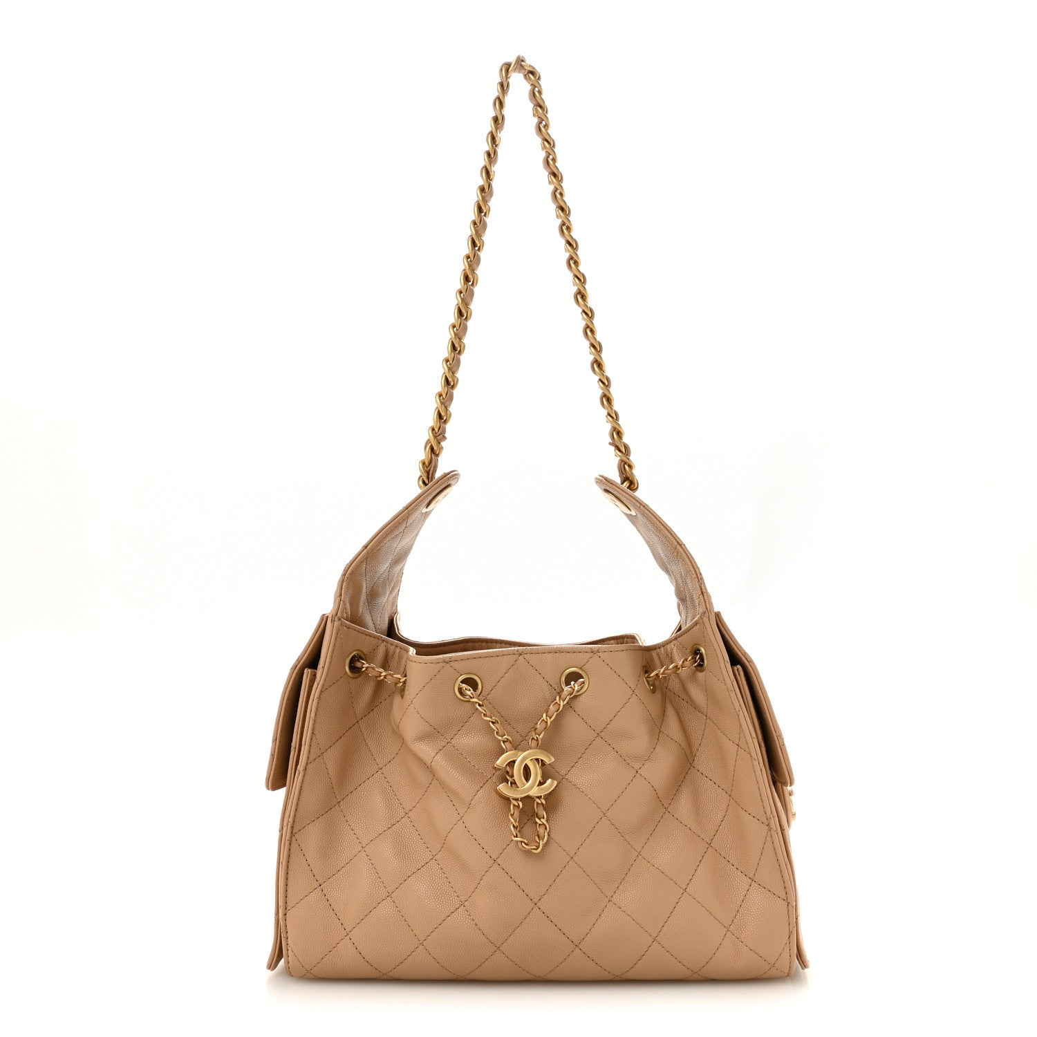 Caviar Quilted Small Chanel 25 Handbag Beige