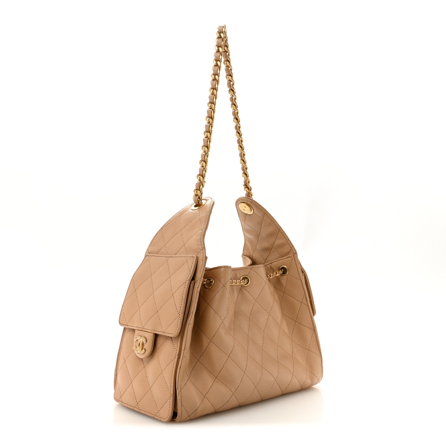 Caviar Quilted Small Chanel 25 Handbag Beige — view 3