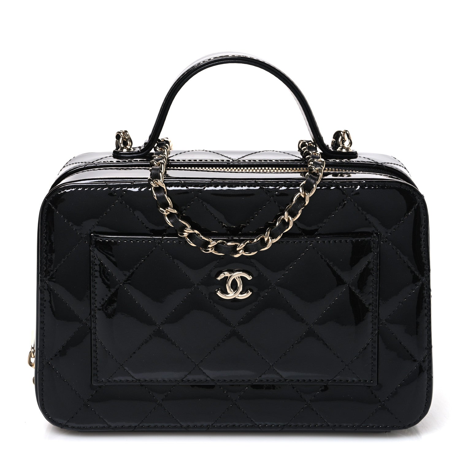 Patent Quilted Top Handle Vanity Case Black