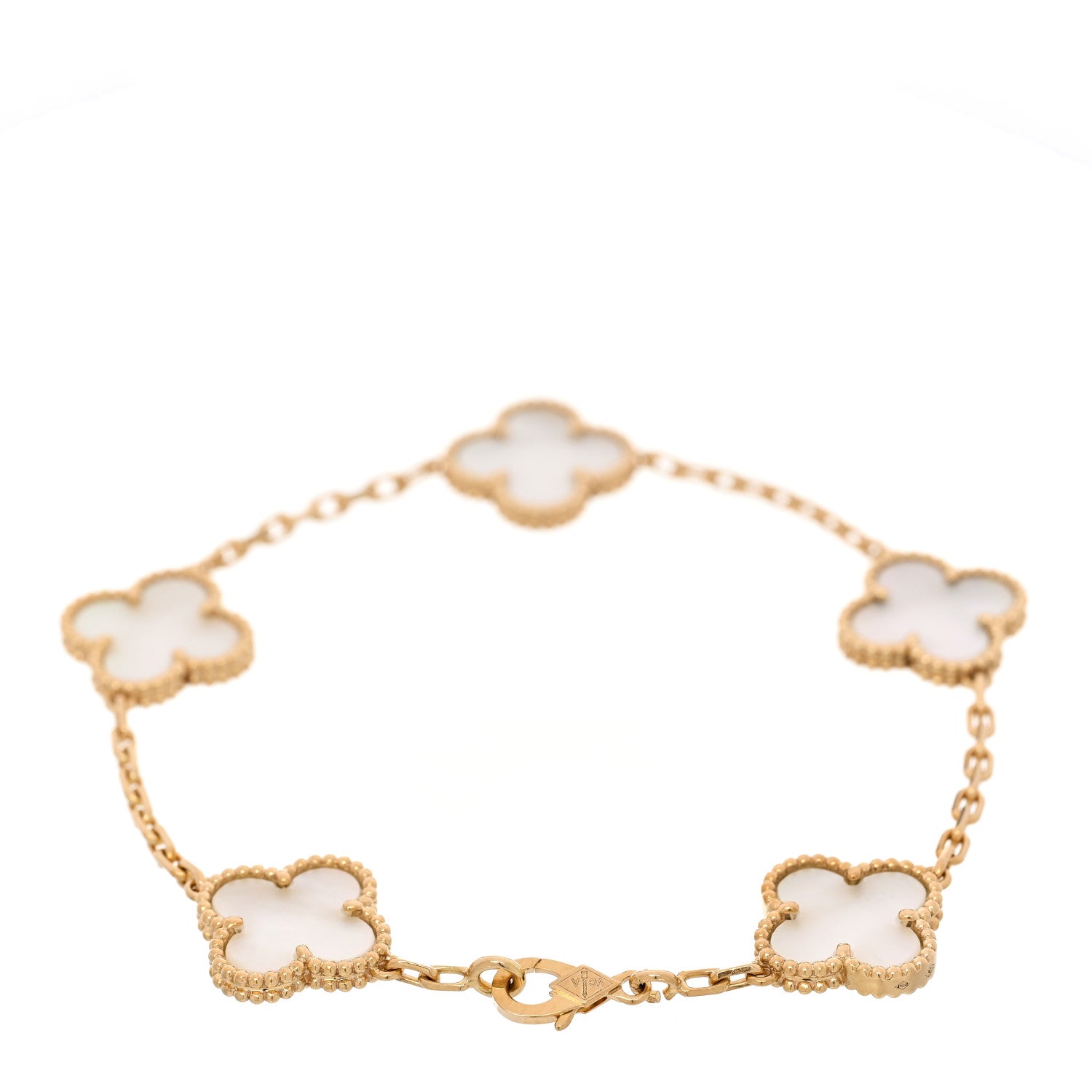 18K Yellow Gold Mother of Pearl 5 Motifs Vintage Alhambra Bracelet — view 2