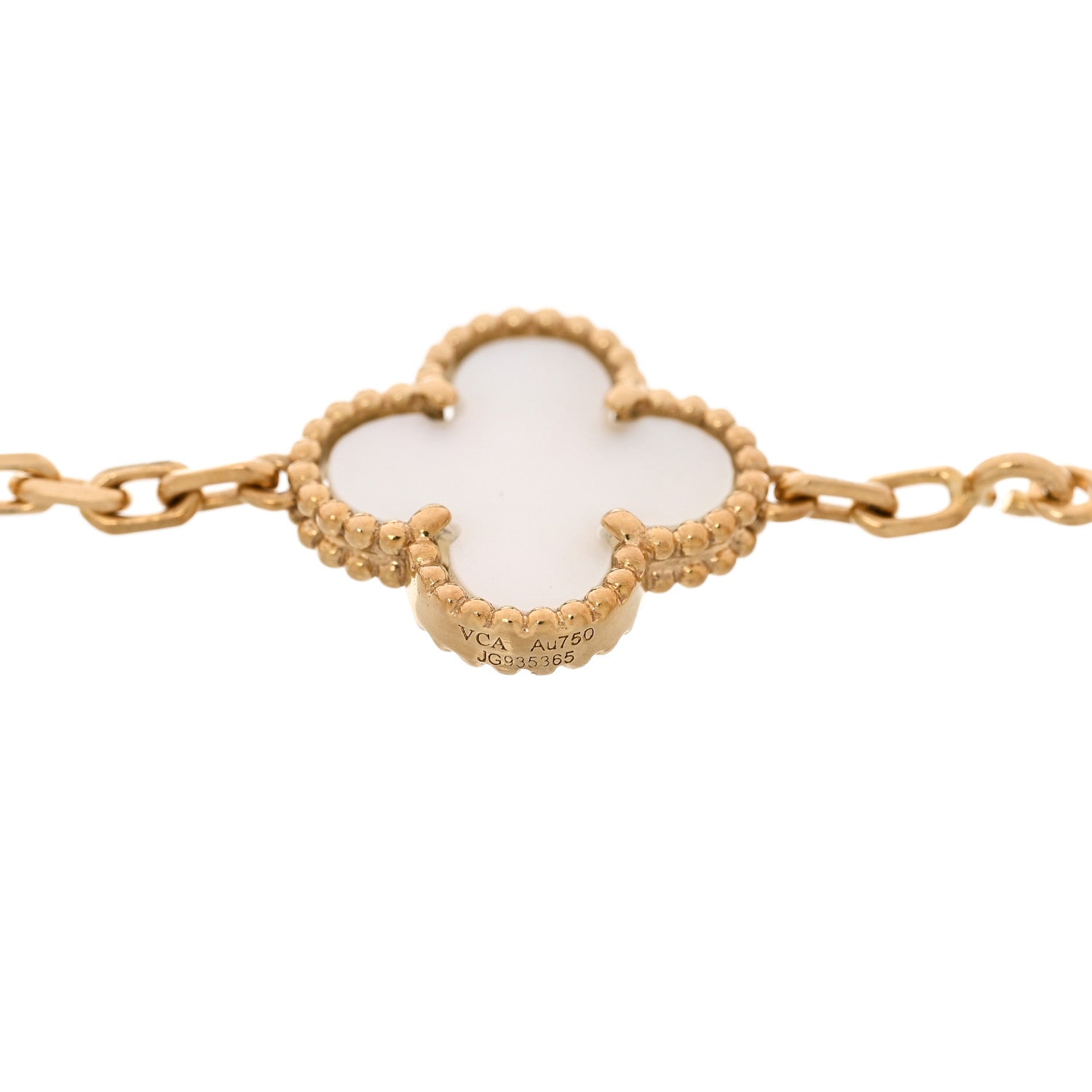 18K Yellow Gold Mother of Pearl 5 Motifs Vintage Alhambra Bracelet — view 3