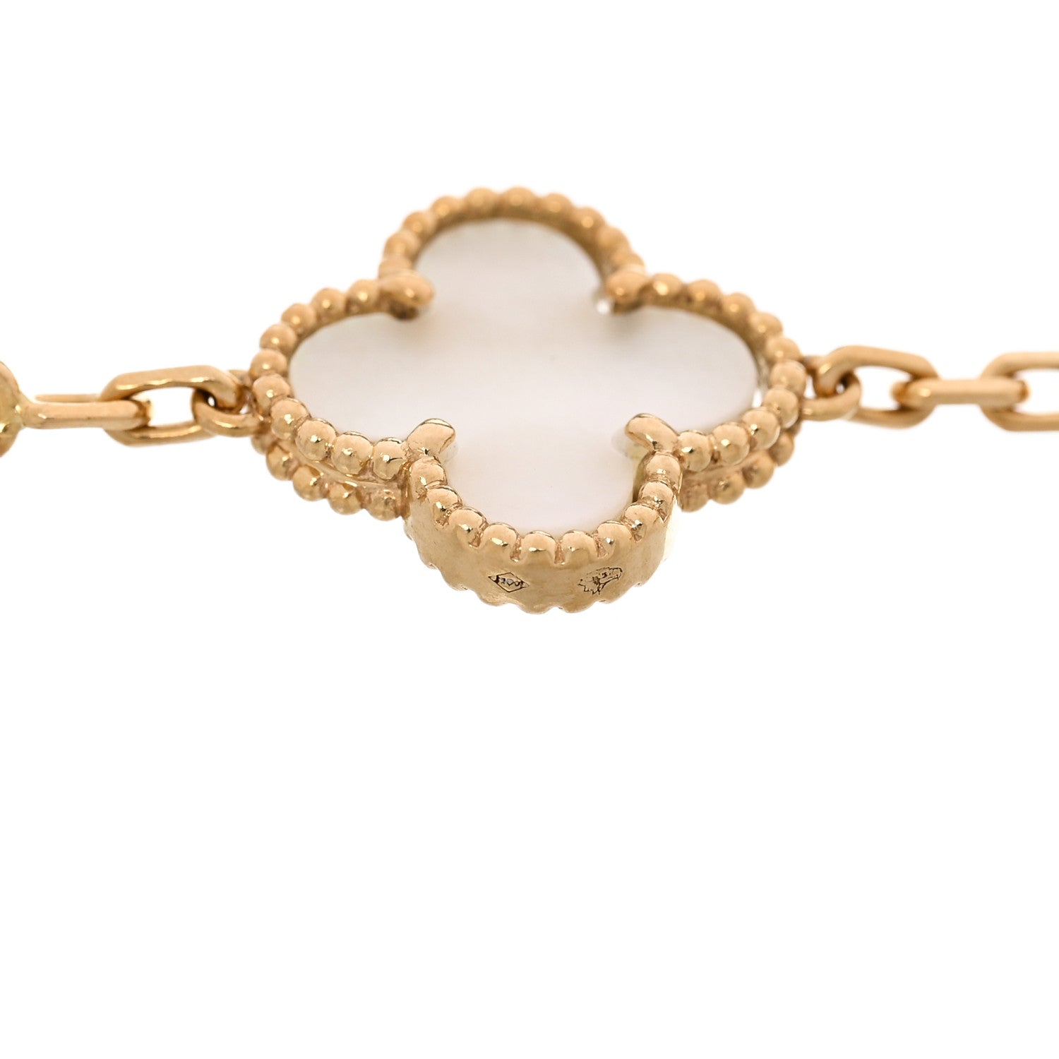 18K Yellow Gold Mother of Pearl 5 Motifs Vintage Alhambra Bracelet — view 4