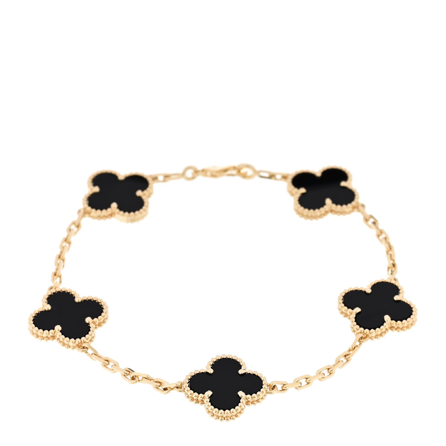 18K Yellow Gold Black Onyx 5 Motifs Vintage Alhambra Bracelet