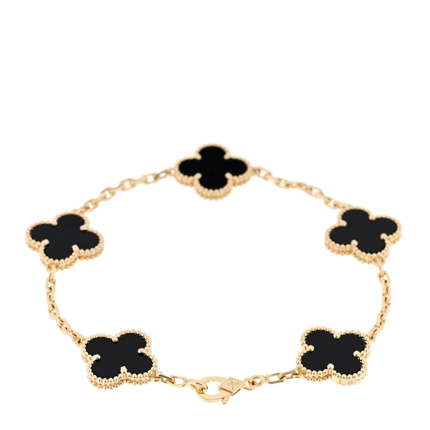 18K Yellow Gold Black Onyx 5 Motifs Vintage Alhambra Bracelet — view 2