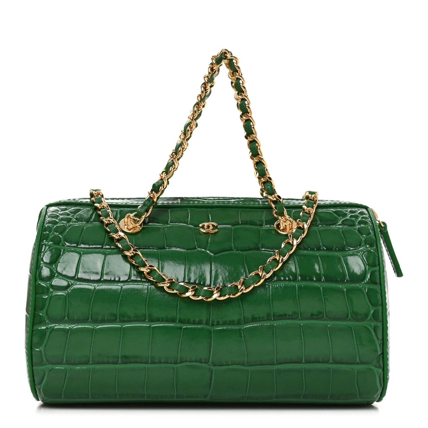 Calfskin Crocodile Embossed Mini Bowling Clutch With Chain Green