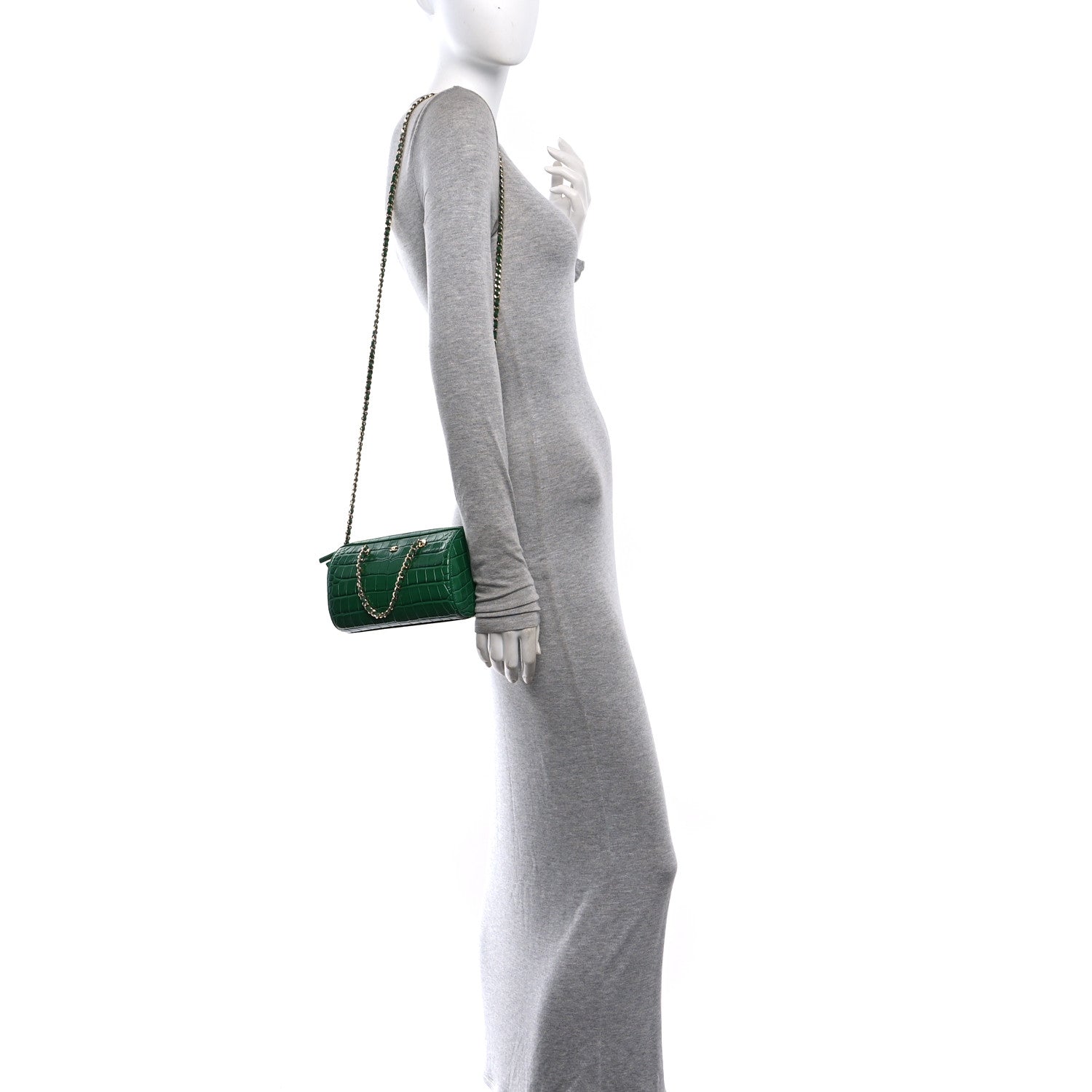 Calfskin Crocodile Embossed Mini Bowling Clutch With Chain Green — view 2
