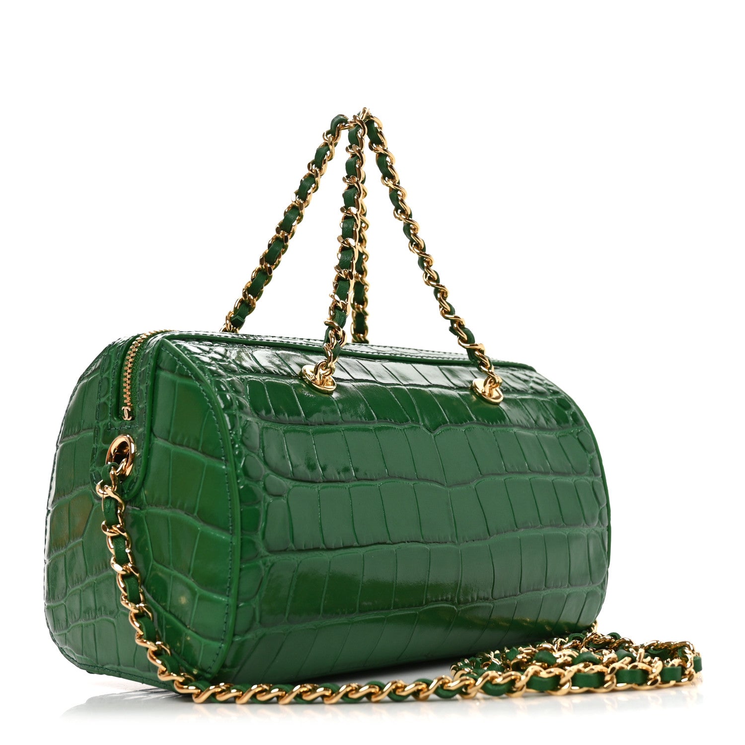 Calfskin Crocodile Embossed Mini Bowling Clutch With Chain Green — view 3