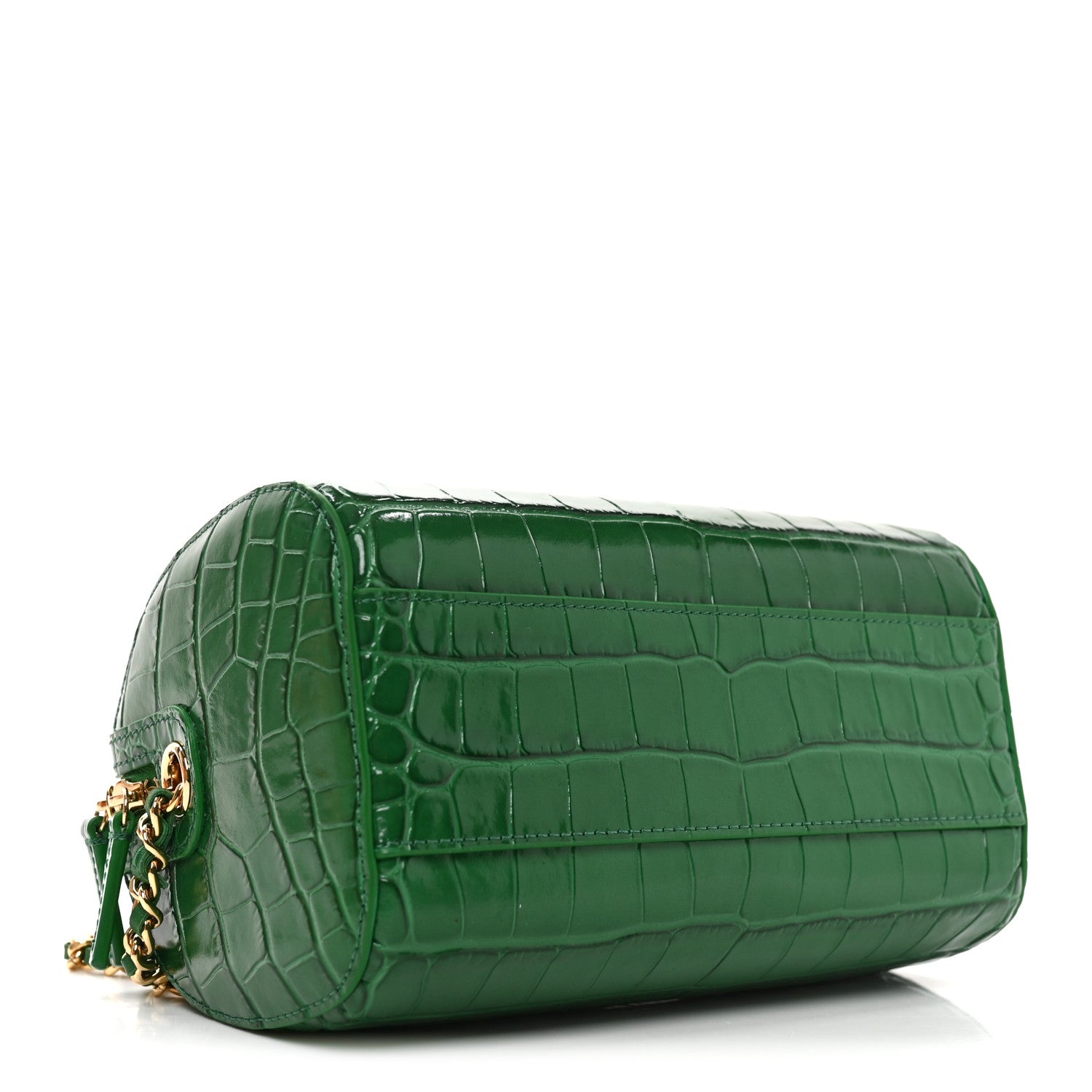 Calfskin Crocodile Embossed Mini Bowling Clutch With Chain Green — view 4
