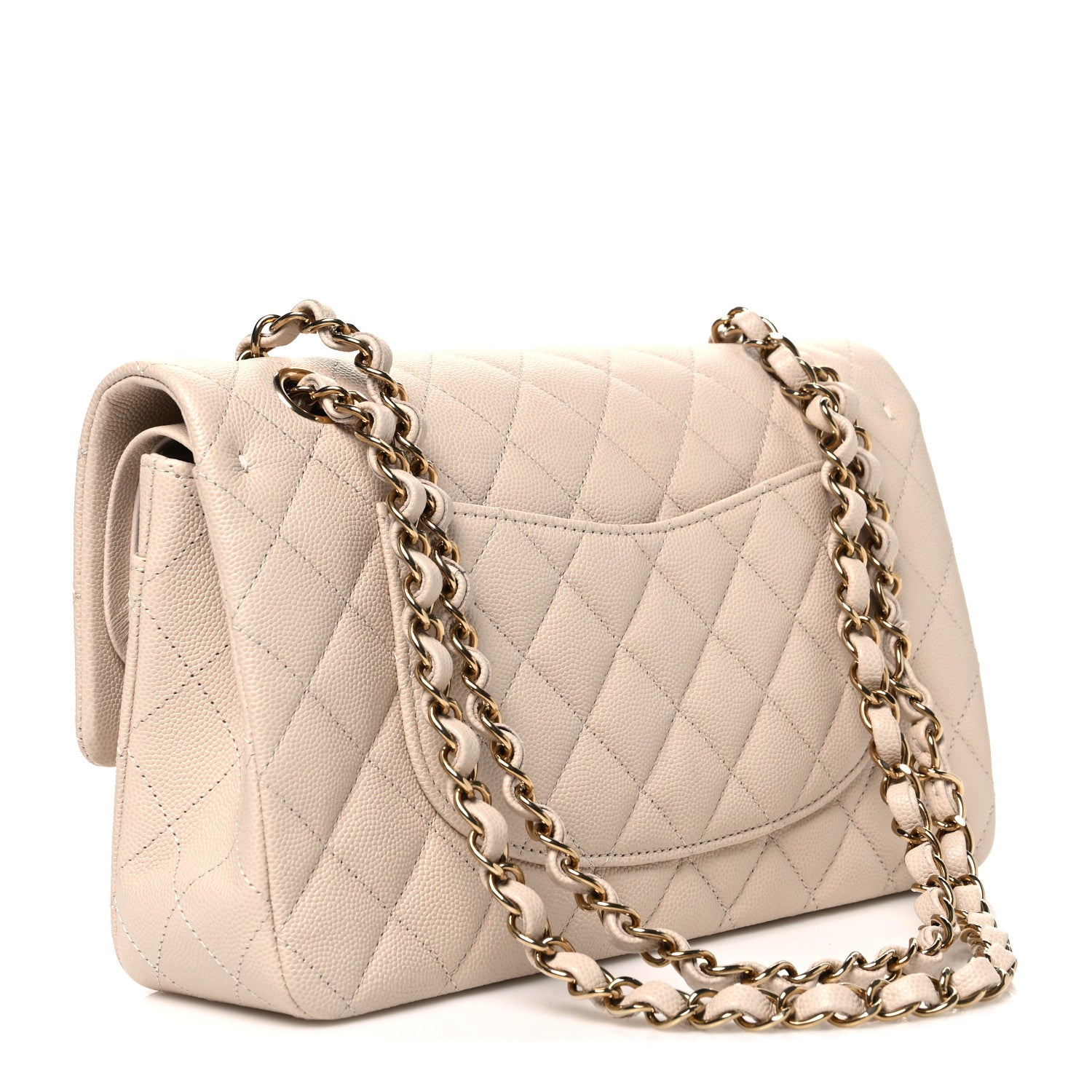 Caviar Quilted Medium Double Flap Ecru — view 3
