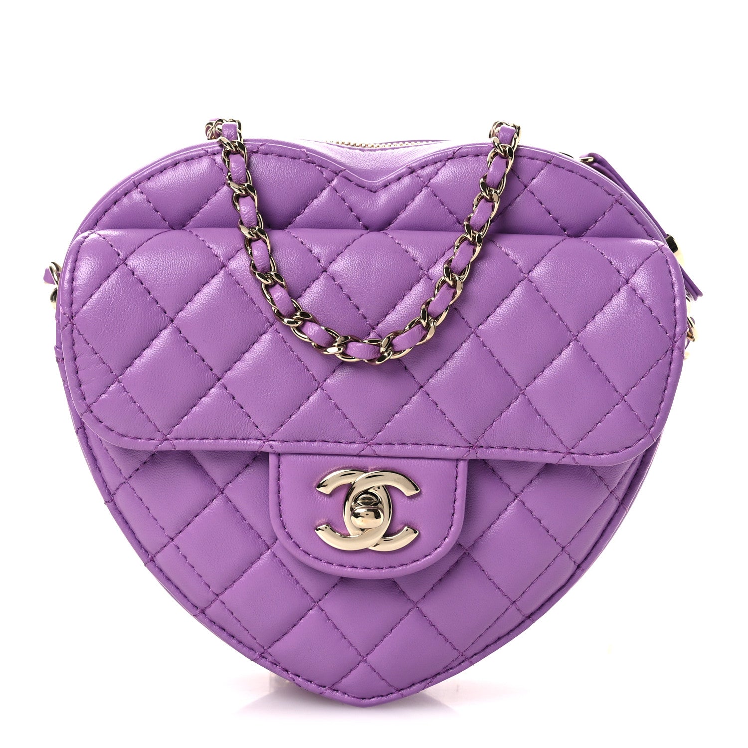 Lambskin Quilted CC In Love Heart Bag Purple
