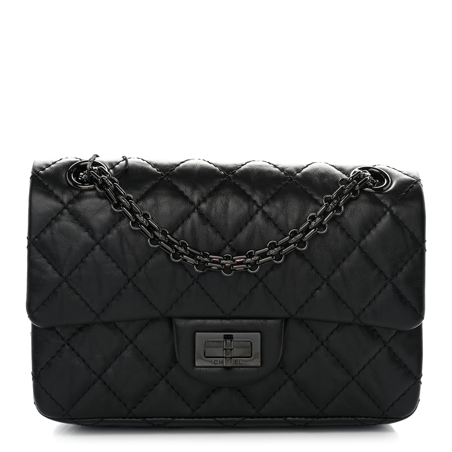 Aged Calfskin Quilted 2.55 Reissue Mini Flap So Black