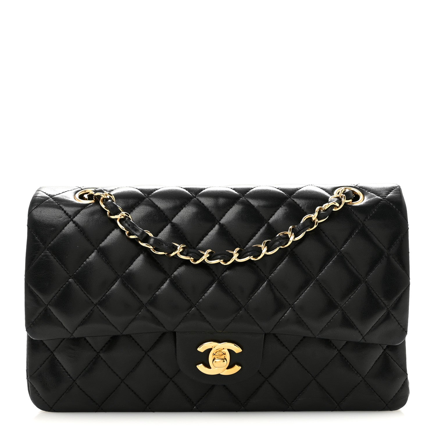 Lambskin Quilted Medium Double Flap Black