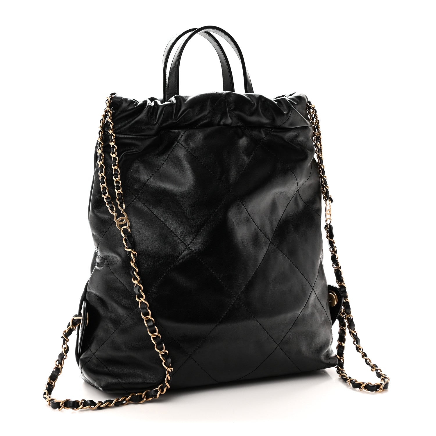 Shiny Calfskin Quilted Chanel 22 Backpack Black — view 3