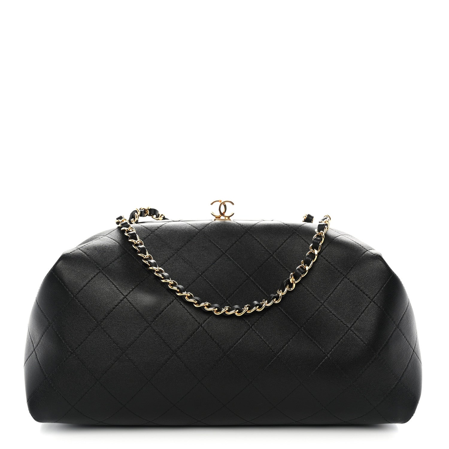 Lambskin Stitched Clutch With Chain Black