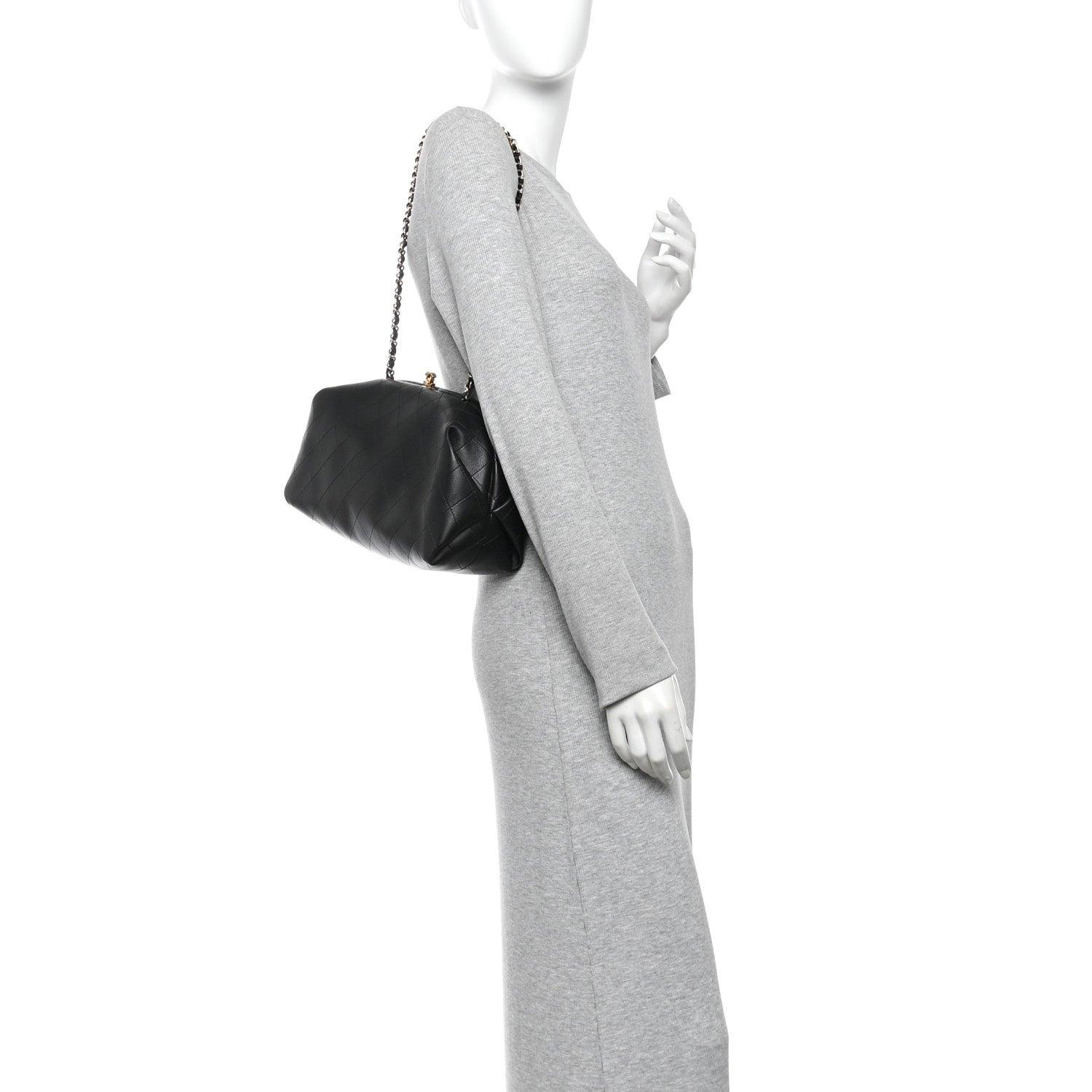 Lambskin Stitched Clutch With Chain Black — view 2