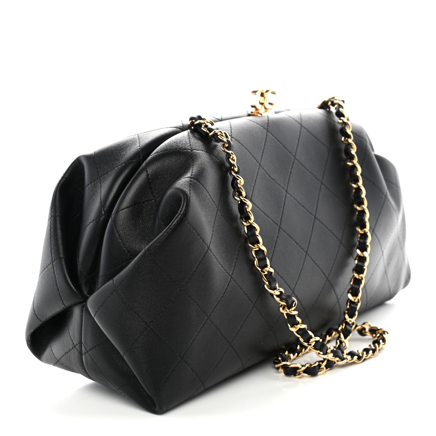 Lambskin Stitched Clutch With Chain Black — view 3