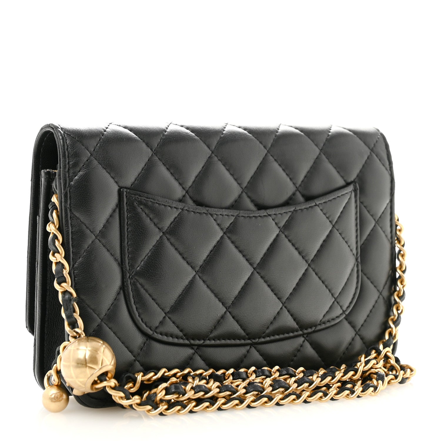 Lambskin Quilted CC Pearl Crush Wallet on Chain WOC Black — view 3