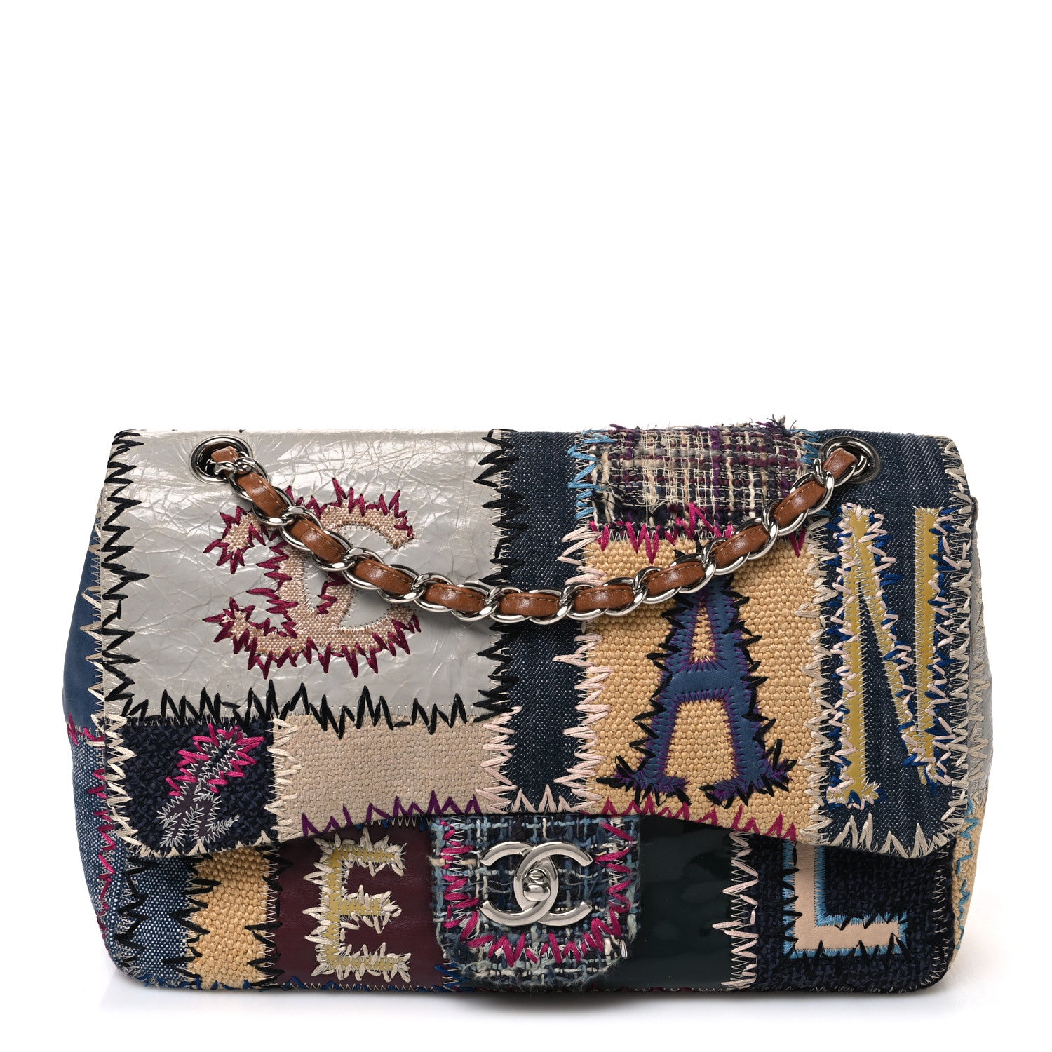 Denim Tweed Patchwork Jumbo Single Flap Multicolor
